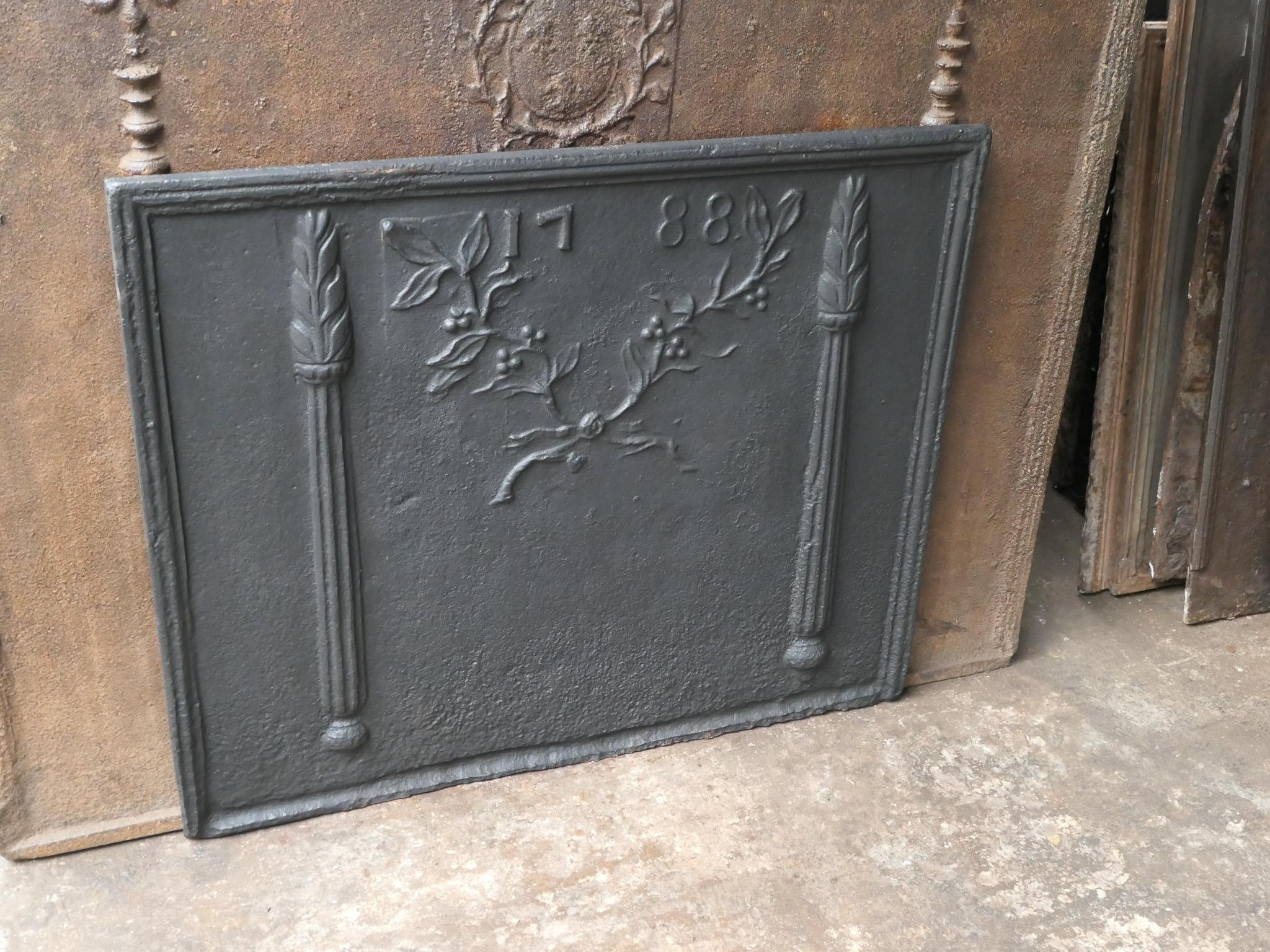 18th Century and Earlier 18th Century French 'Pillars with Decoration' Fireback / Backsplash, Louis XV For Sale