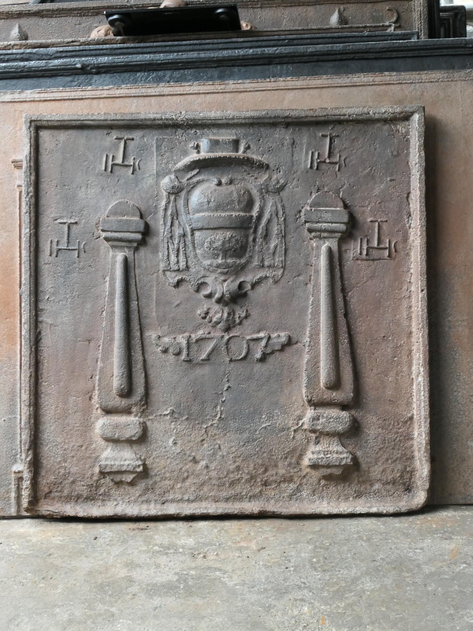 Cast 18th Century French 'Pillars with IHS Monograms' Fireback / Backsplash For Sale