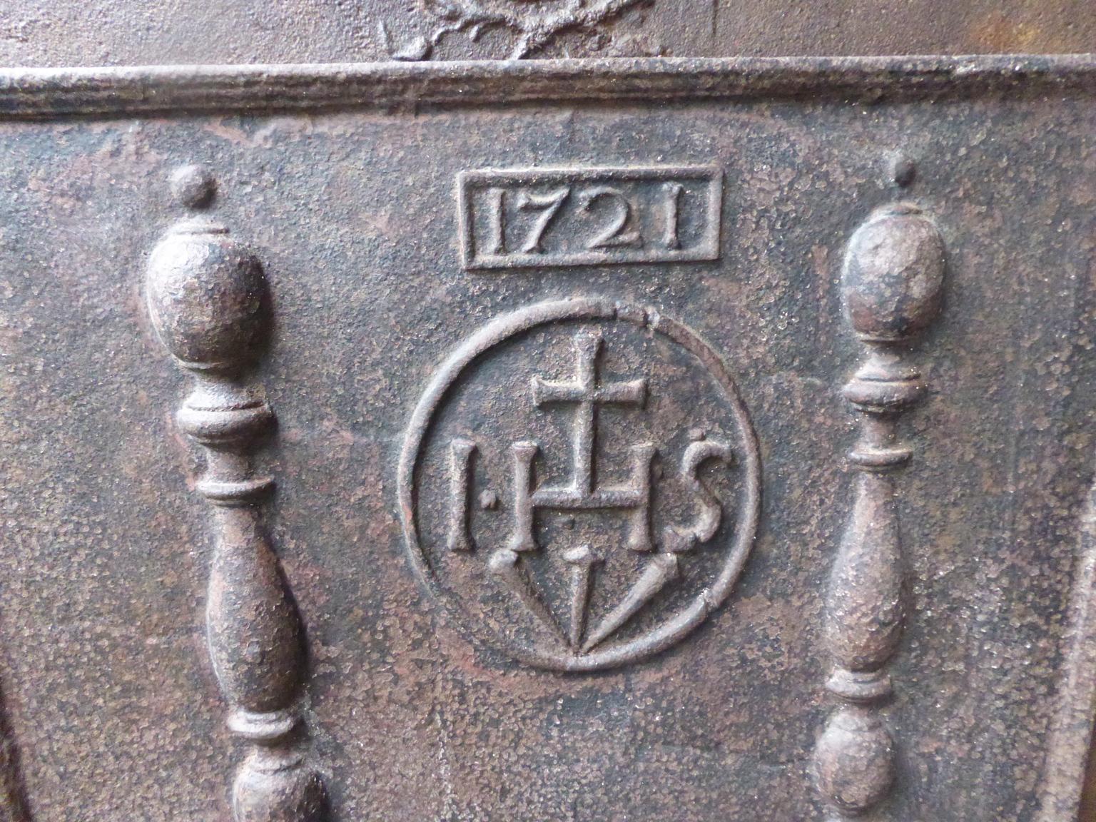 Cast 18th Century French 'Pillars with Medieval IHS Monogram' Fireback