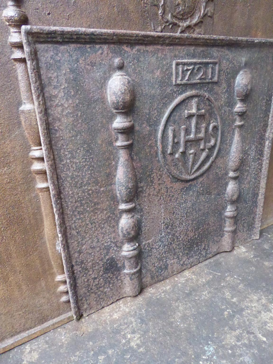 18th Century and Earlier 18th Century French 'Pillars with Medieval IHS Monogram' Fireback