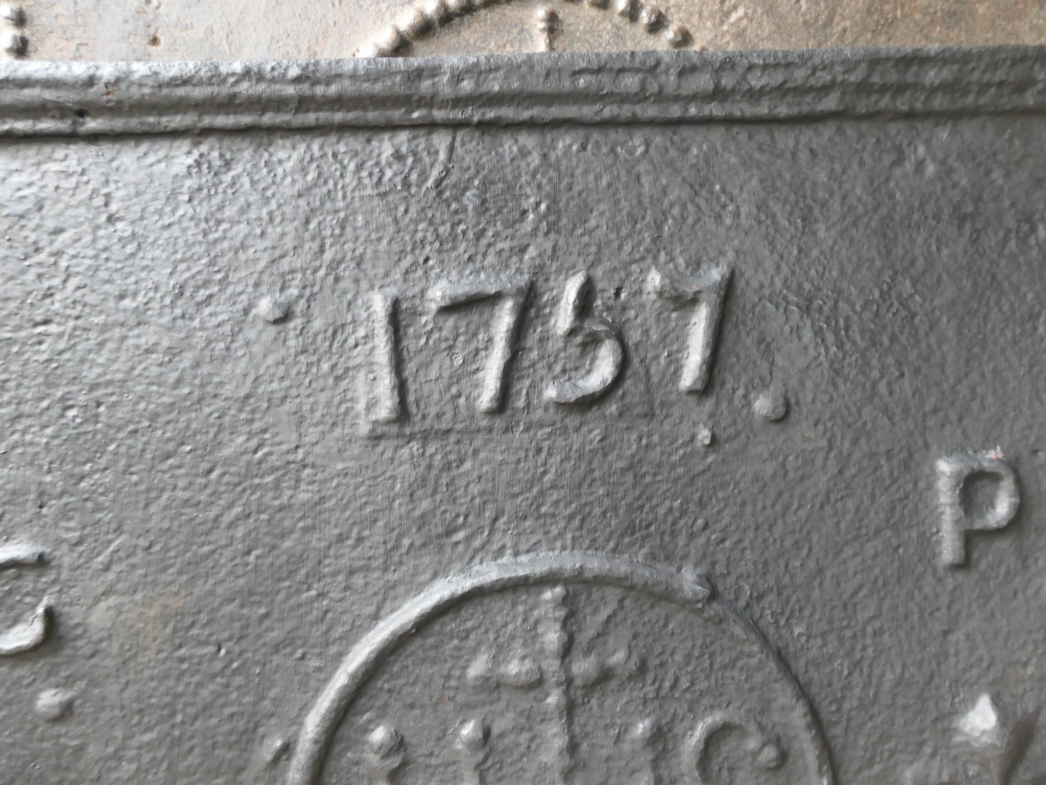 Iron 18th Century French 'Pillars with Medieval IHS Monograms' Fireback / Backsplash For Sale