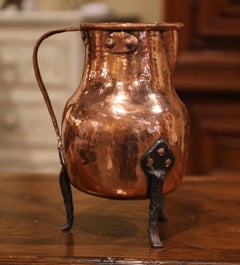 18th Century French Polished Copper and Forged Iron Hot Water Pitcher