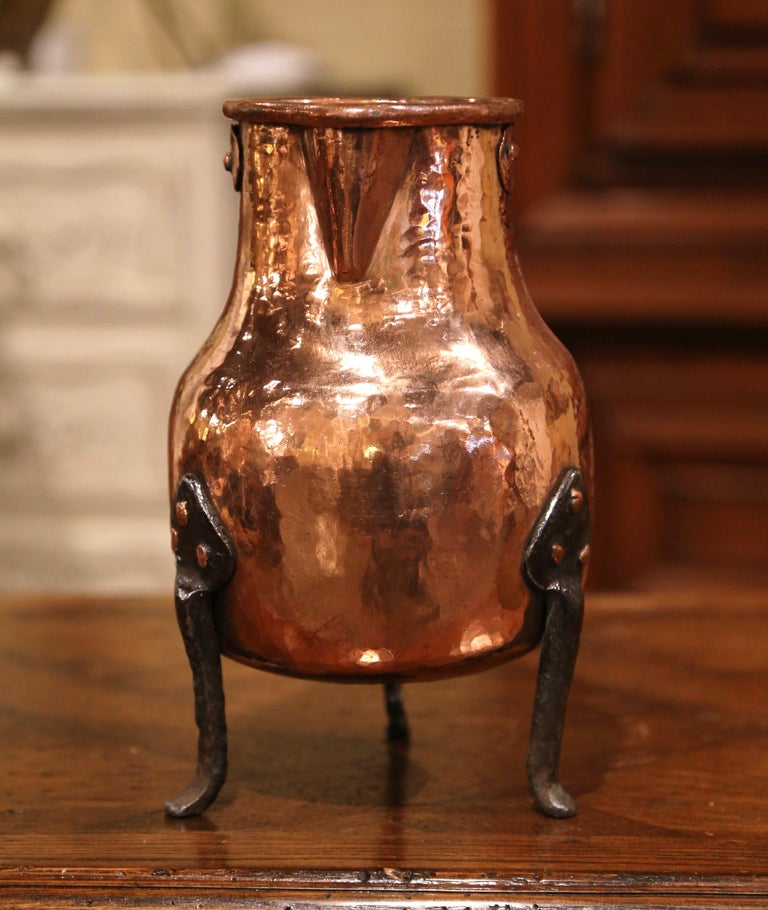 18th Century French Polished Copper and Iron Hot Water Pitcher