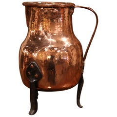 18th Century French Polished Copper and Forged Iron Hot Water Pitcher