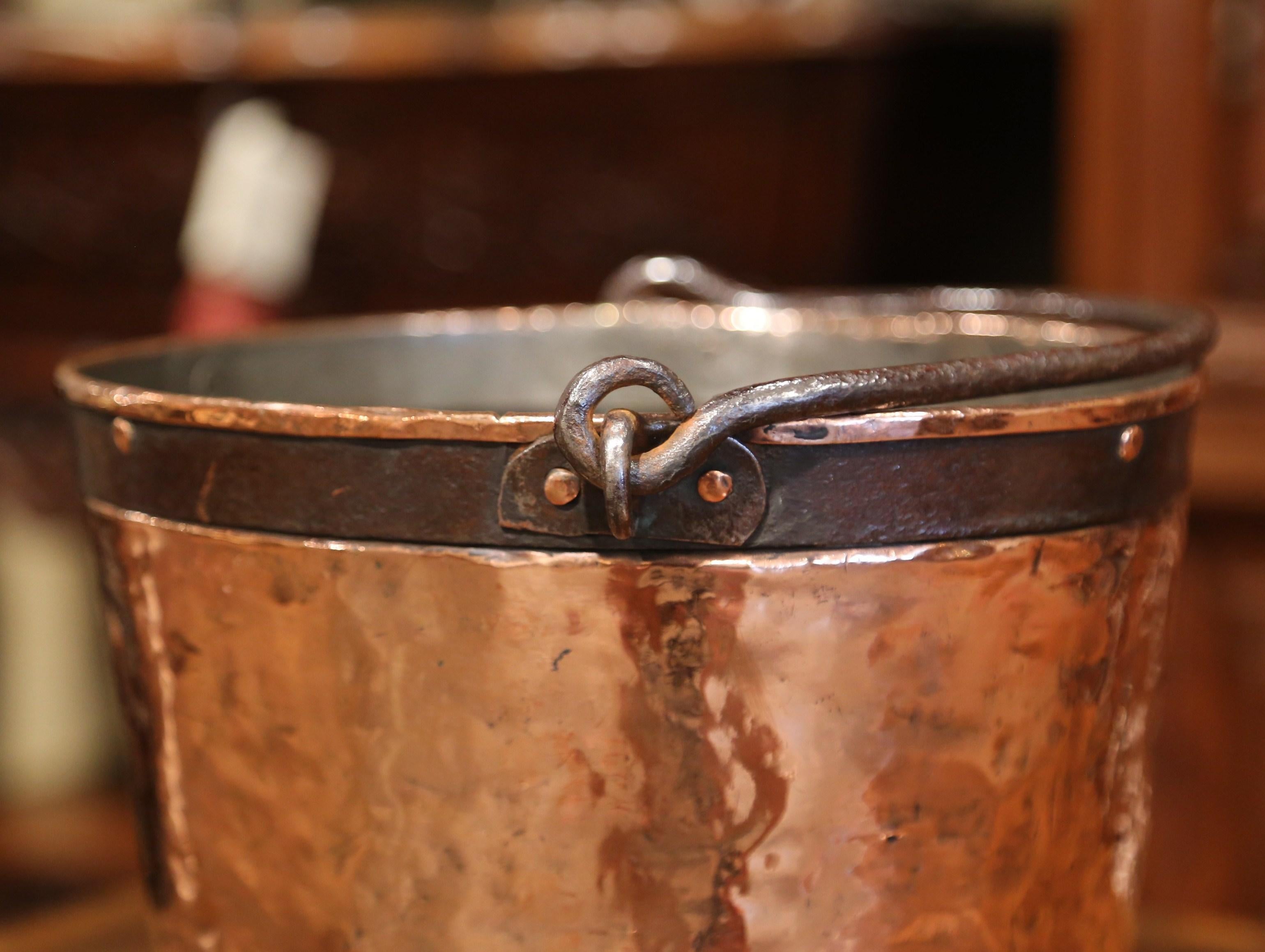 Forged 18th Century French Polished Copper and Iron Measure Bucket