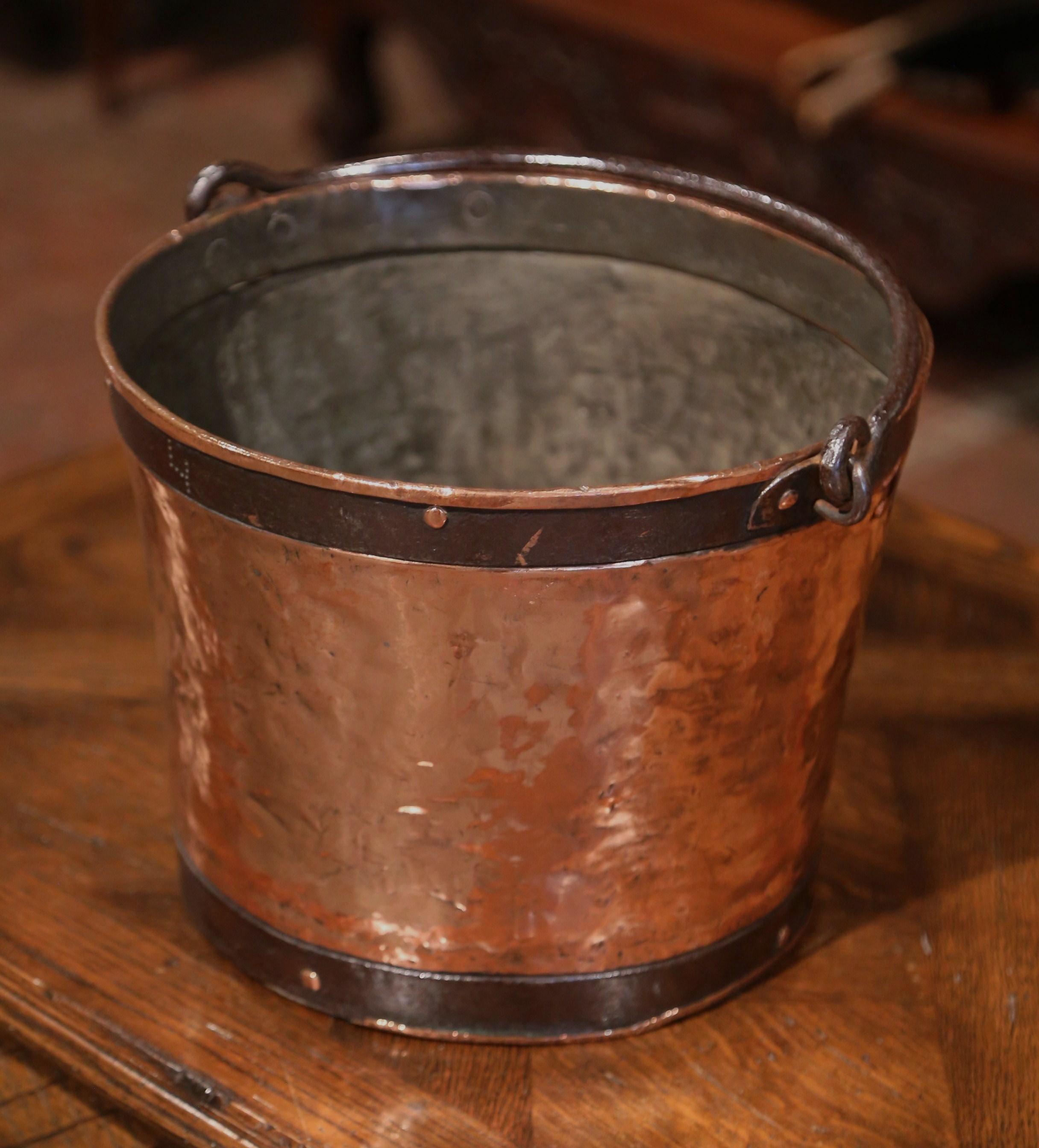 18th Century French Polished Copper and Iron Measure Bucket 1