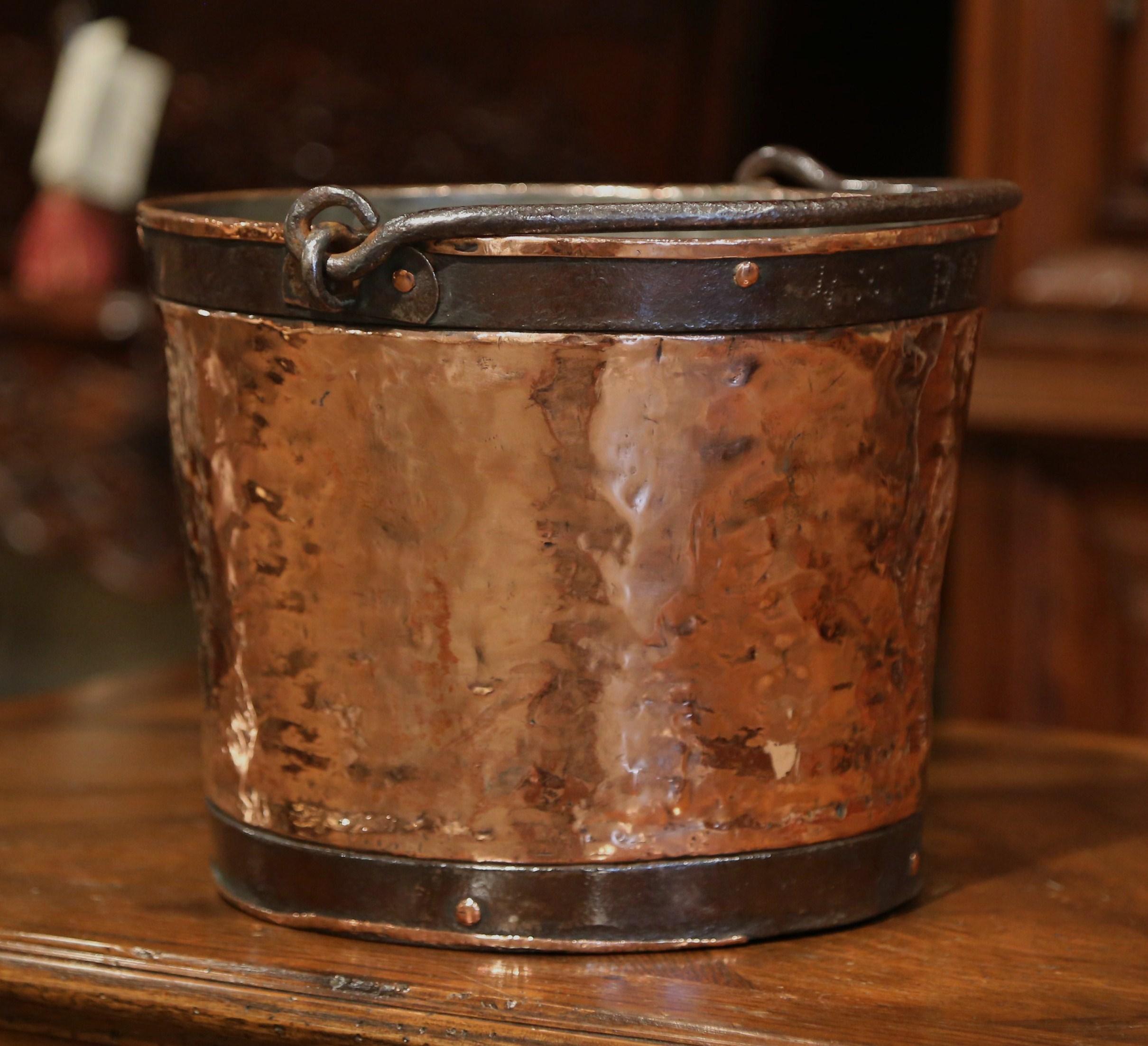 18th Century French Polished Copper and Iron Measure Bucket 2