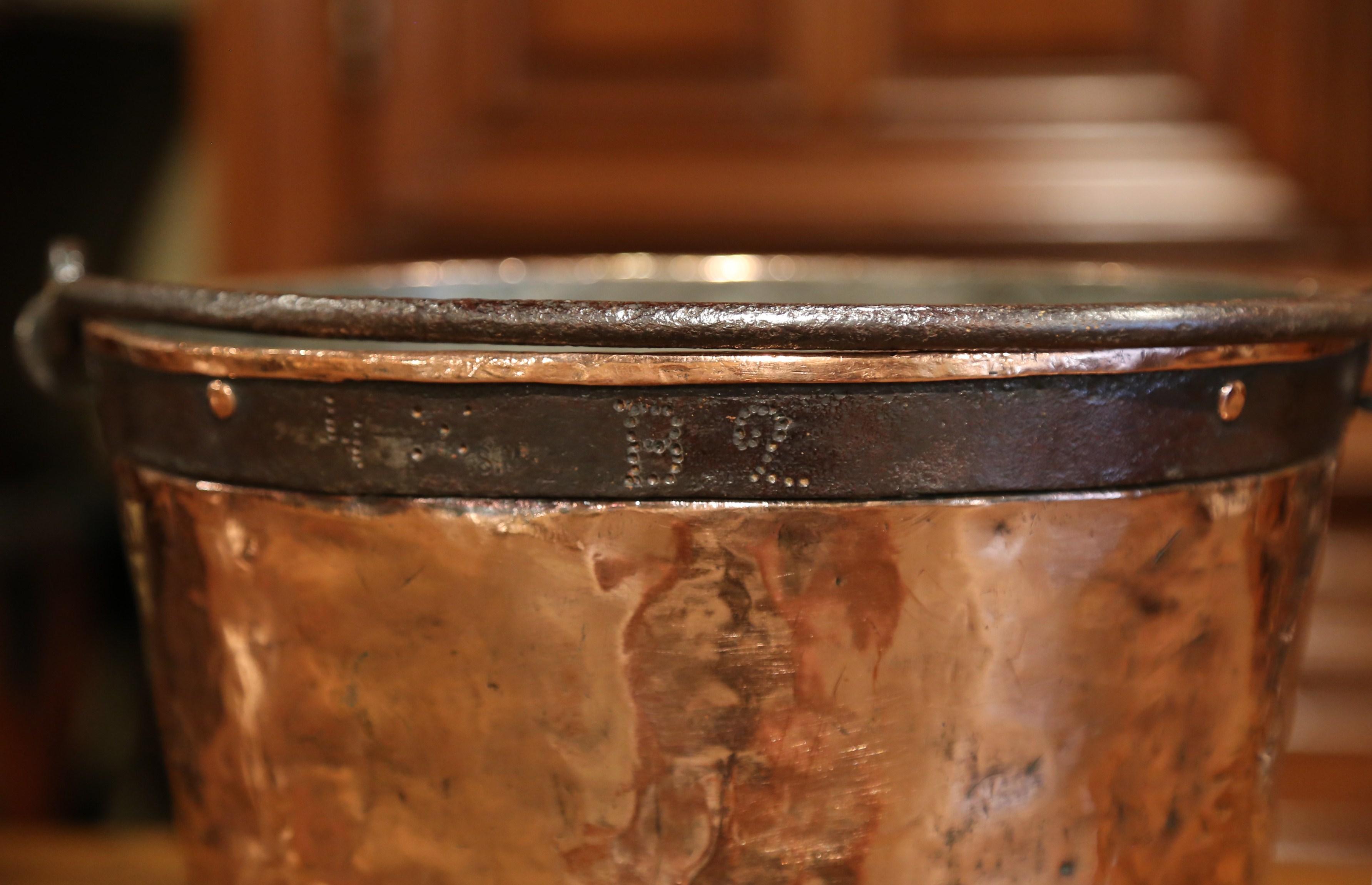 18th Century French Polished Copper and Iron Measure Bucket 3