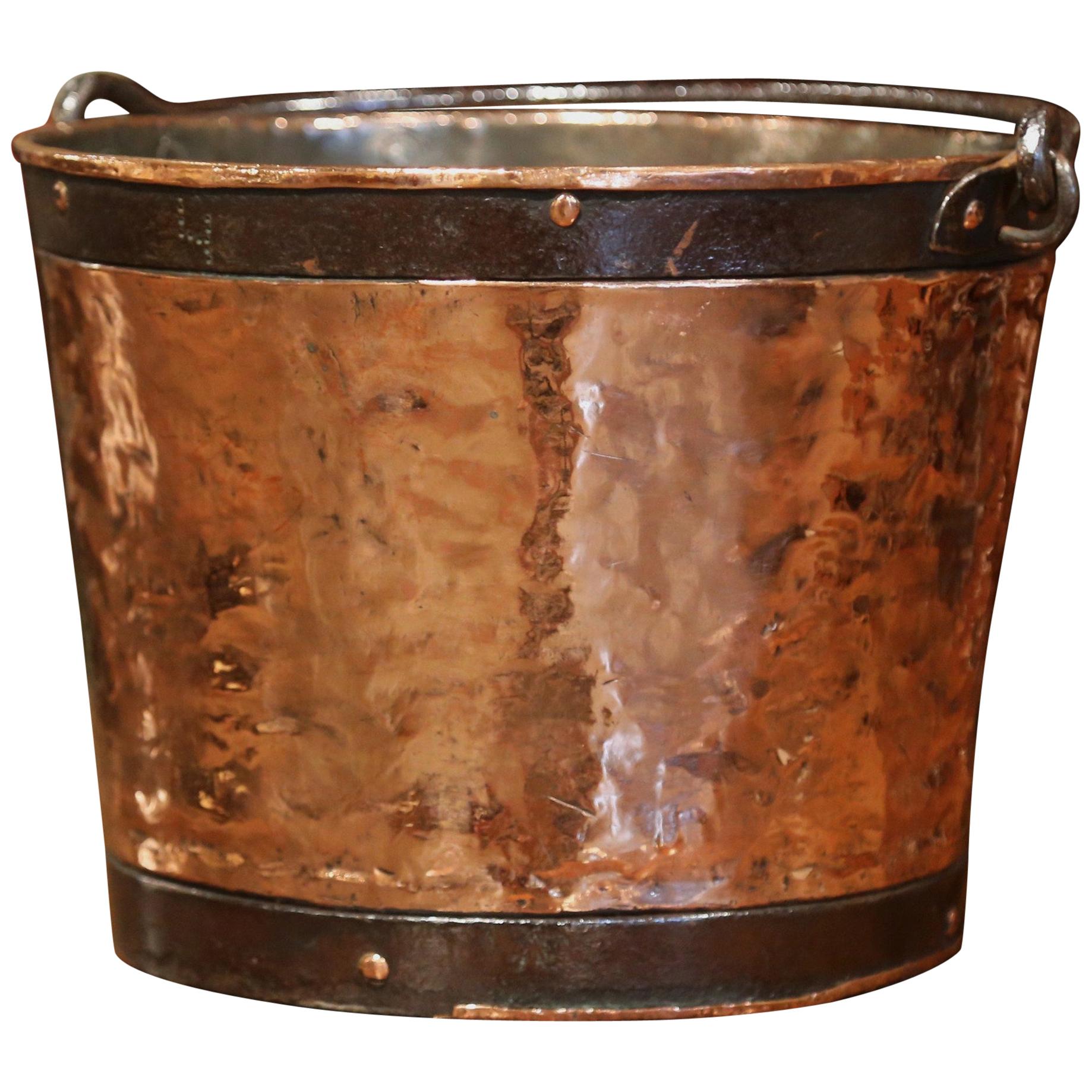 18th Century French Polished Copper and Iron Measure Bucket