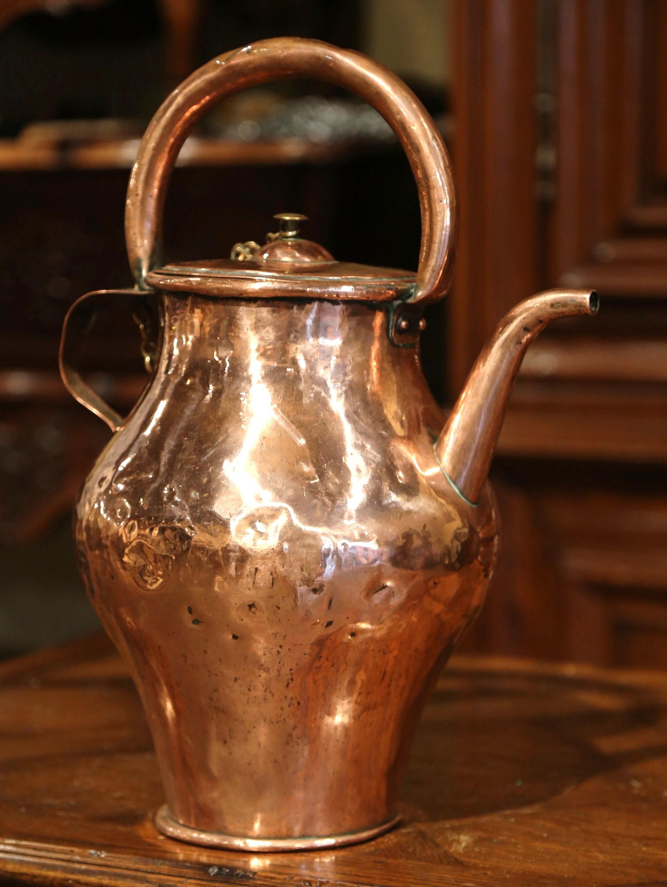18th Century French Polished Copper Hot Water Pitcher 1