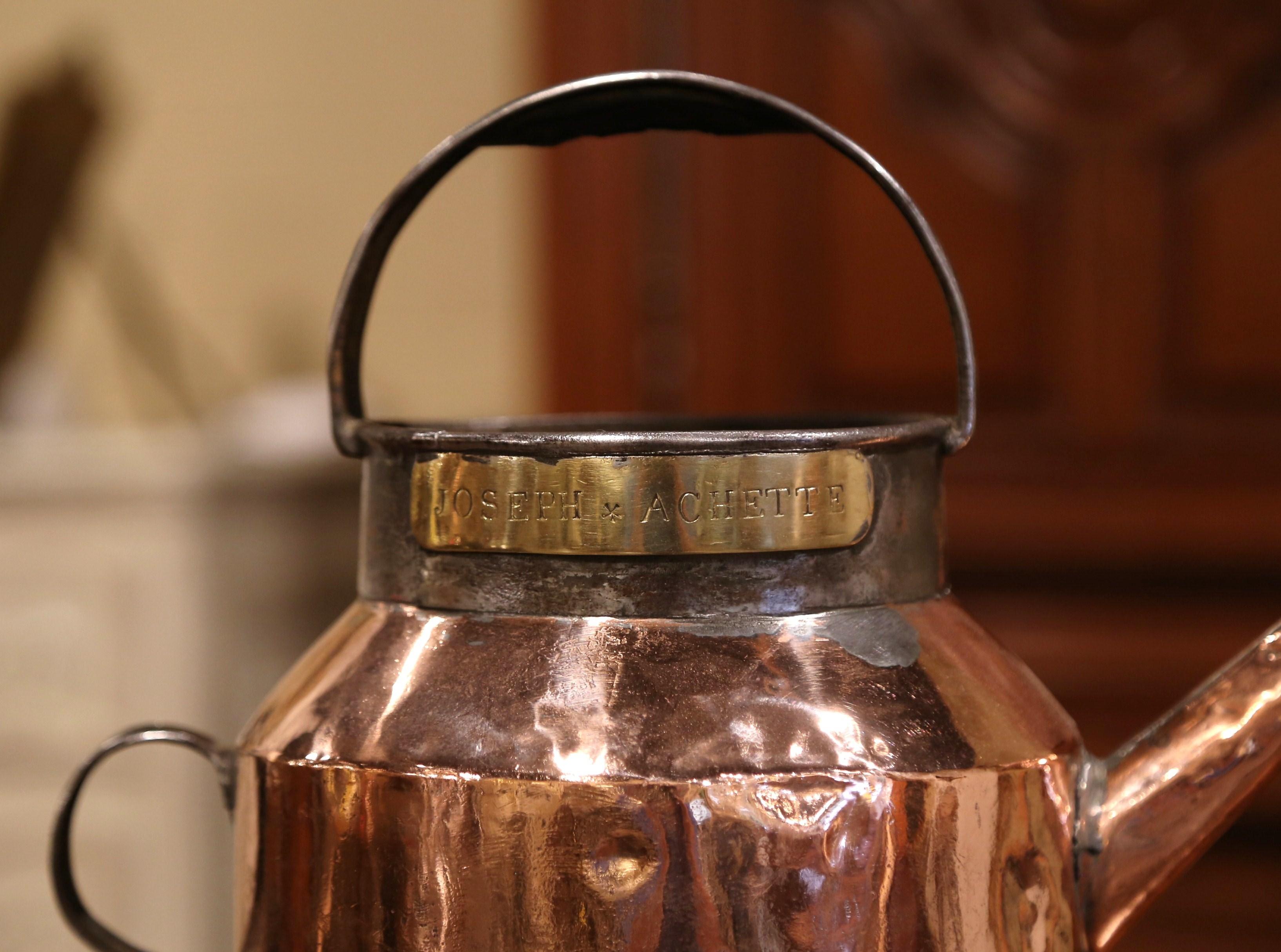 Hand-Crafted 18th Century French Polished Copper and Iron Watering Can