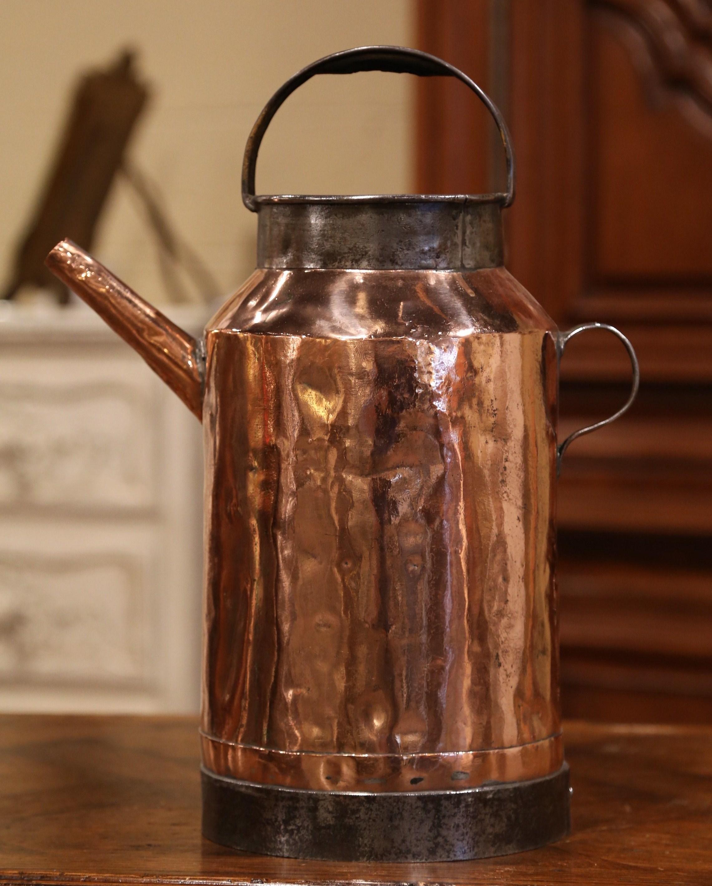 18th Century French Polished Copper and Iron Watering Can In Excellent Condition In Dallas, TX