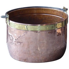 Antique 18th Century French Polished Copper Log Holder or Log Basket