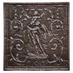 18th Century French Polished Iron Fireback with Allegoric Scene
