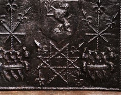 18th Century French Polished Iron Fireback with Coat of Arms and Fleur de Lys