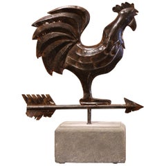 18th Century French Polished Metal Rooster Weather Vane on Sandstone Stand