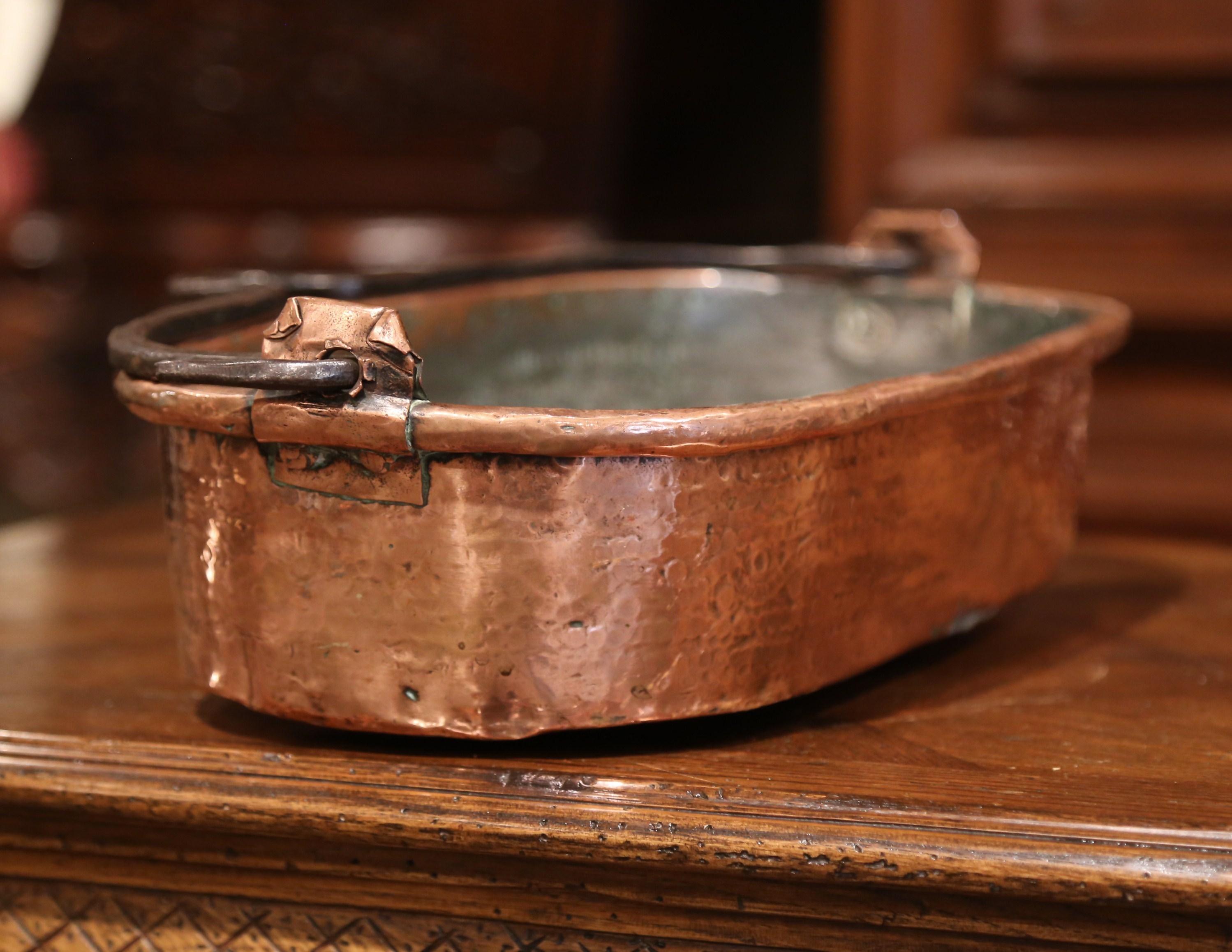 18th Century French Polished Oval Copper and Iron Poissonniere Fish Kettle 1