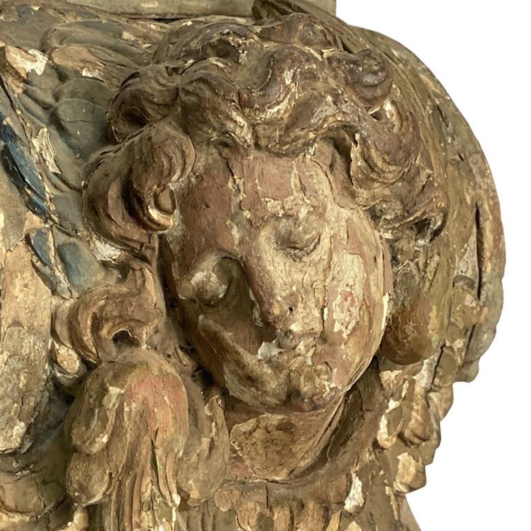 Wood 18th Century French Polychrome Angel from Top of a Column