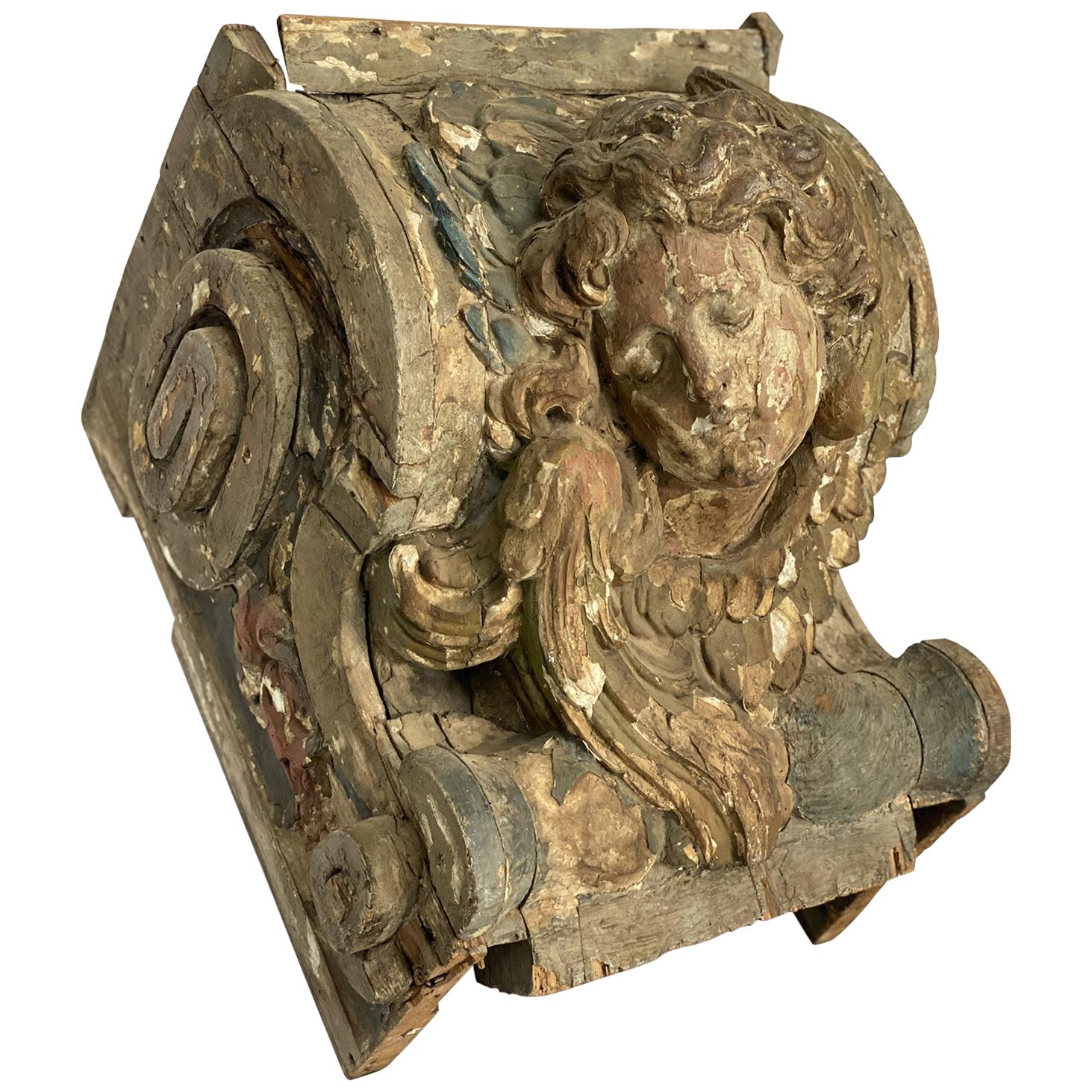 18th Century French Polychrome Angel from Top of a Column