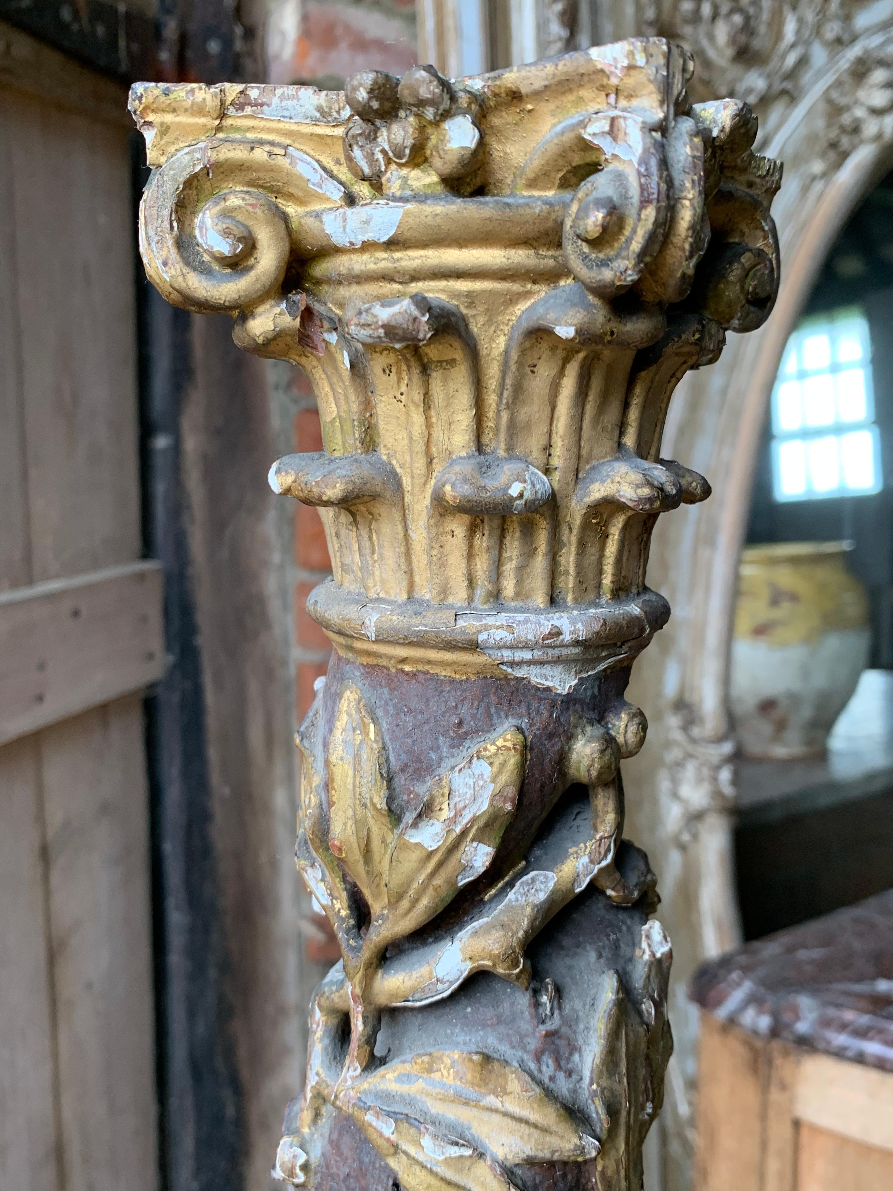 A very beautiful quality 18th century French carved wood column with original polychrome paint. It has lovely carved mistletoe decoration wrapped  around the column and is very beautiful and decorative.

Please contact us directly for a worldwide