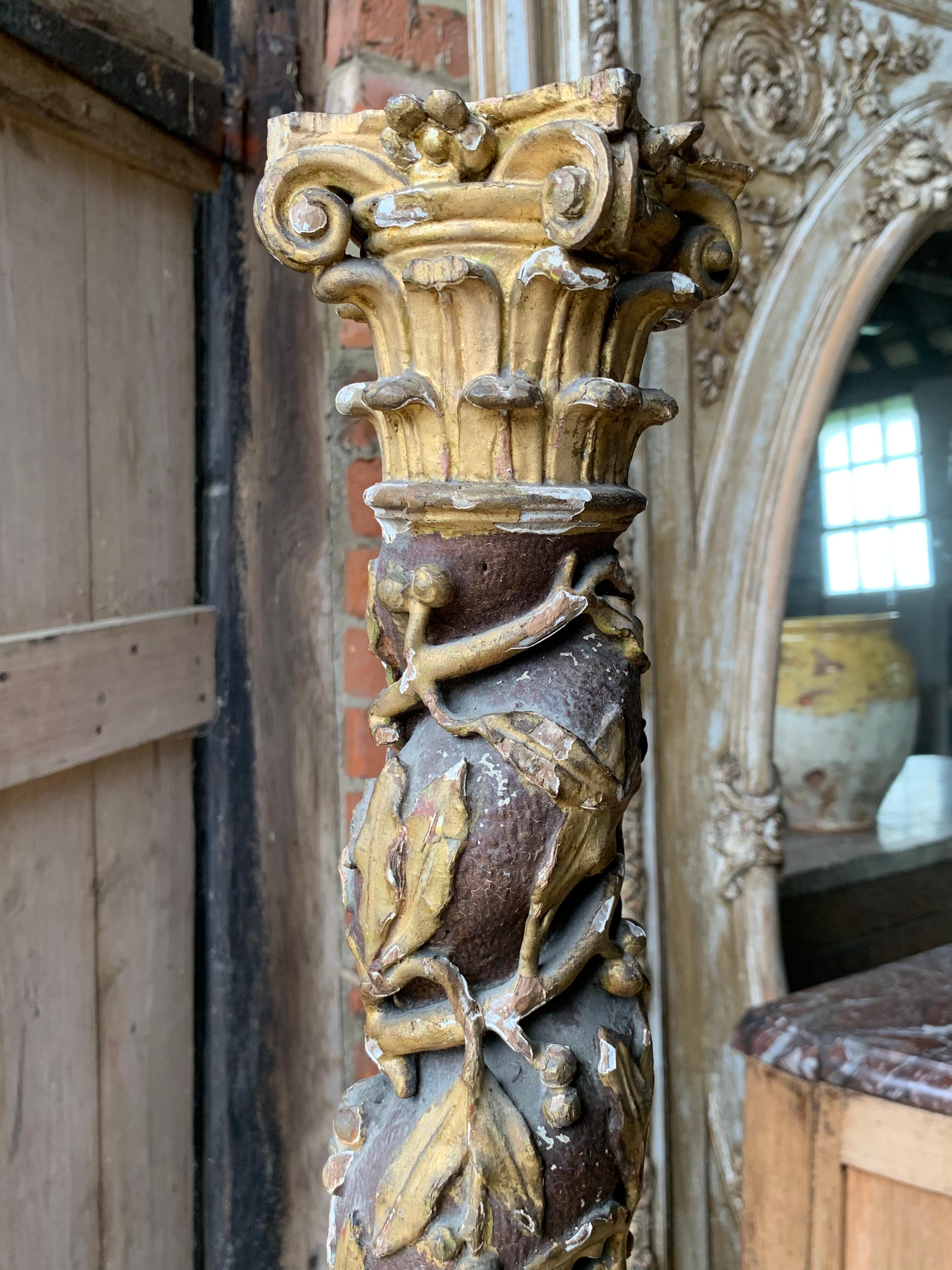 18th Century and Earlier 18th Century French Polychrome Carved Wood Column For Sale
