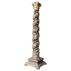 18. Jahrhundert Französisch Polychromie geschnitzte Wood Wood Säule