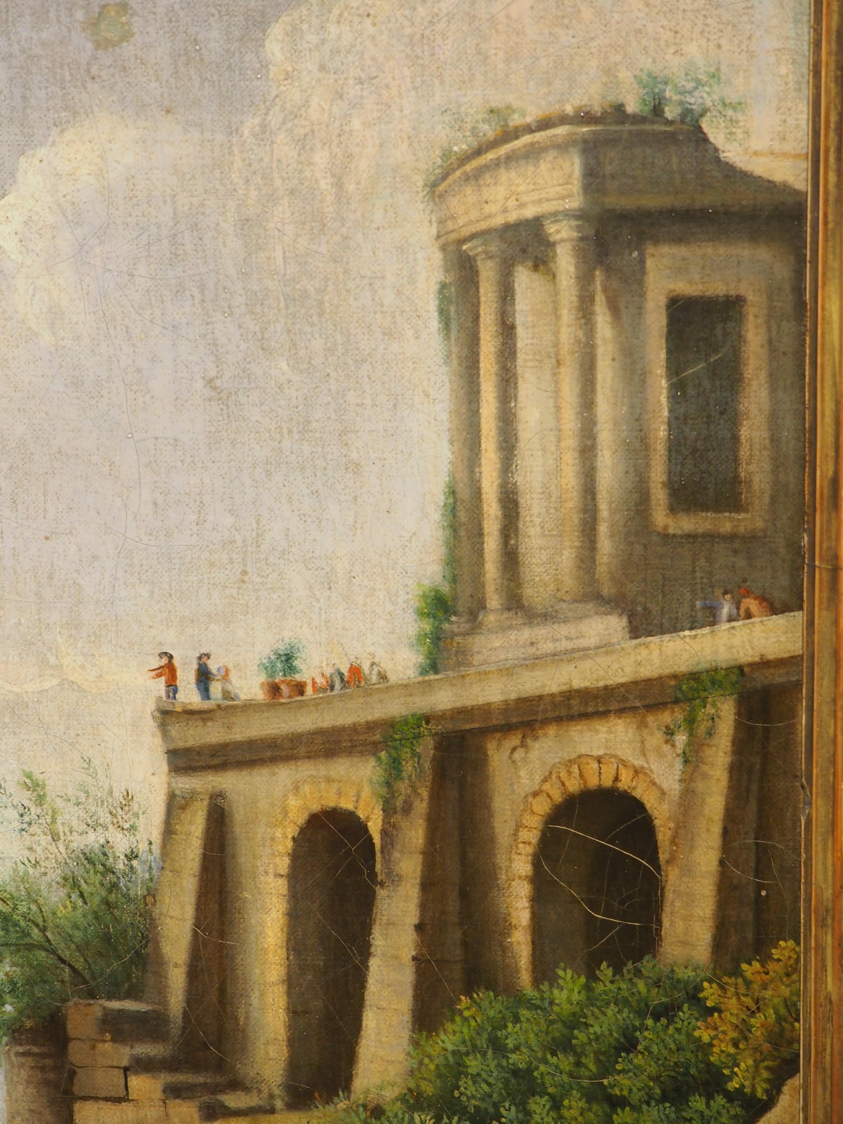Pittura ad olio con scena portuale francese del XVIII secolo proveniente dalla Provenza in vendita 11