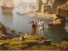 18th Century French Port Scene Oil Painting from Provence