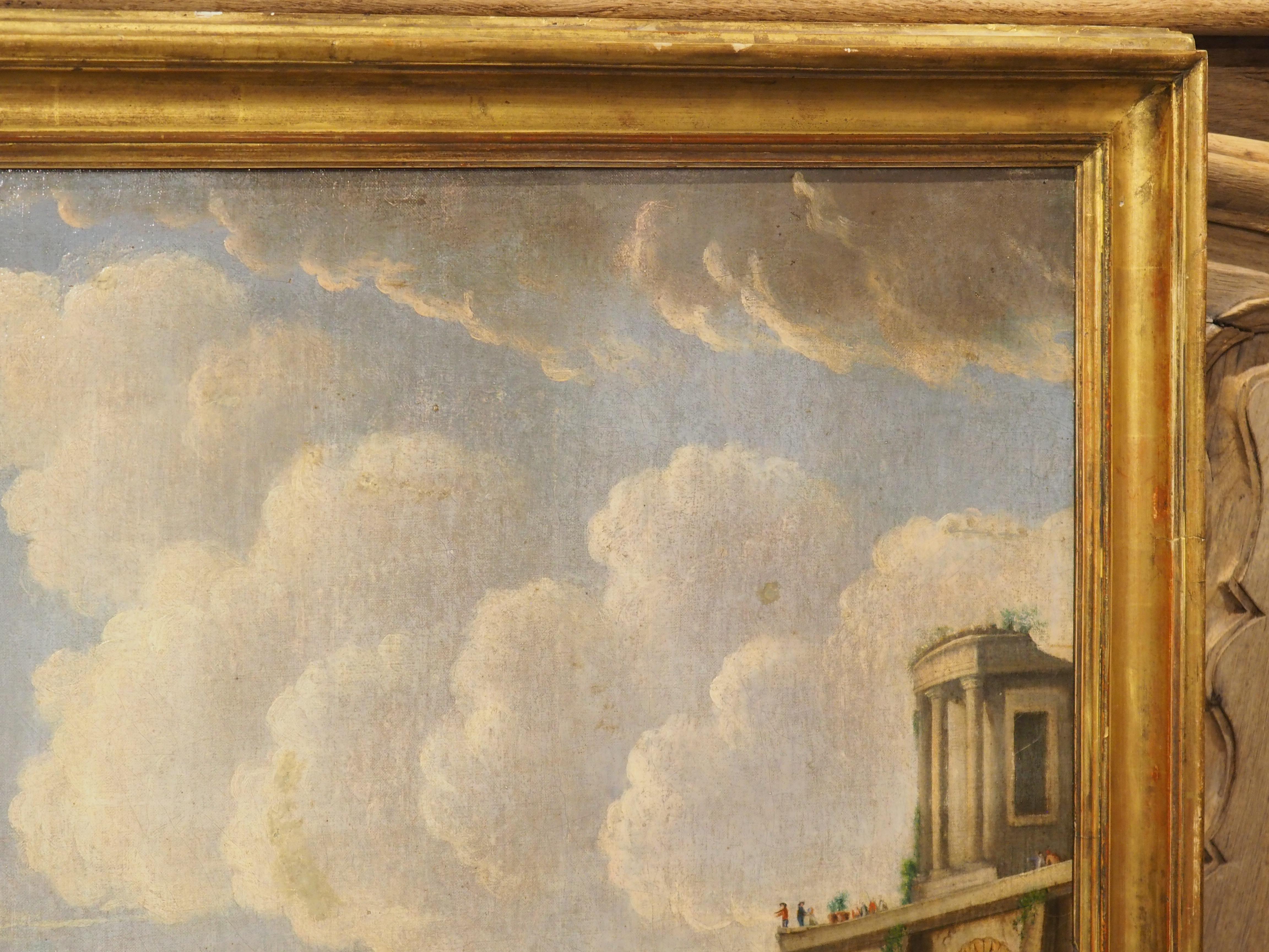 Pittura ad olio con scena portuale francese del XVIII secolo proveniente dalla Provenza in vendita 2
