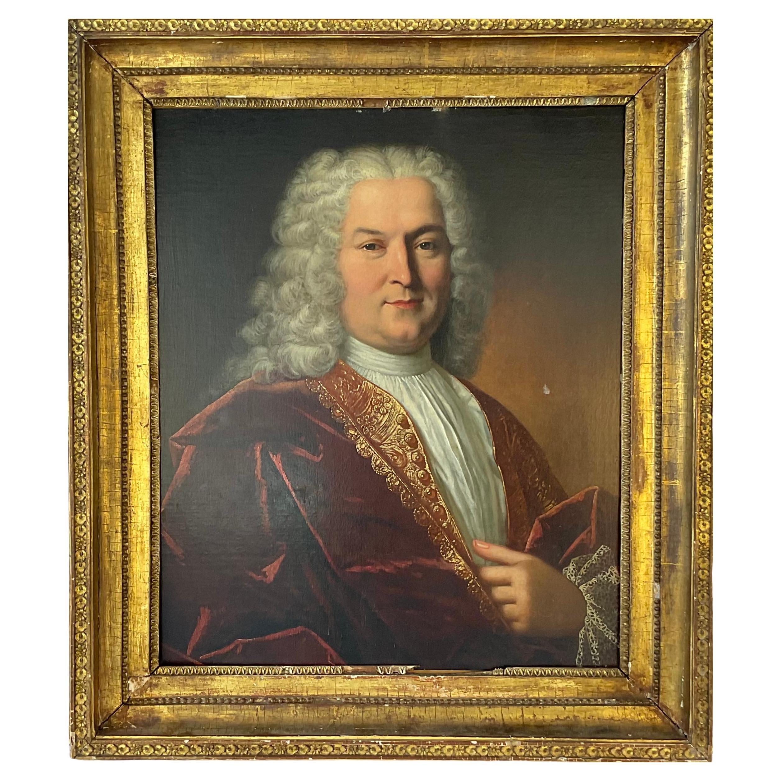Portrait d'un noble français du XVIIIe siècle dans un cadre en bois doré