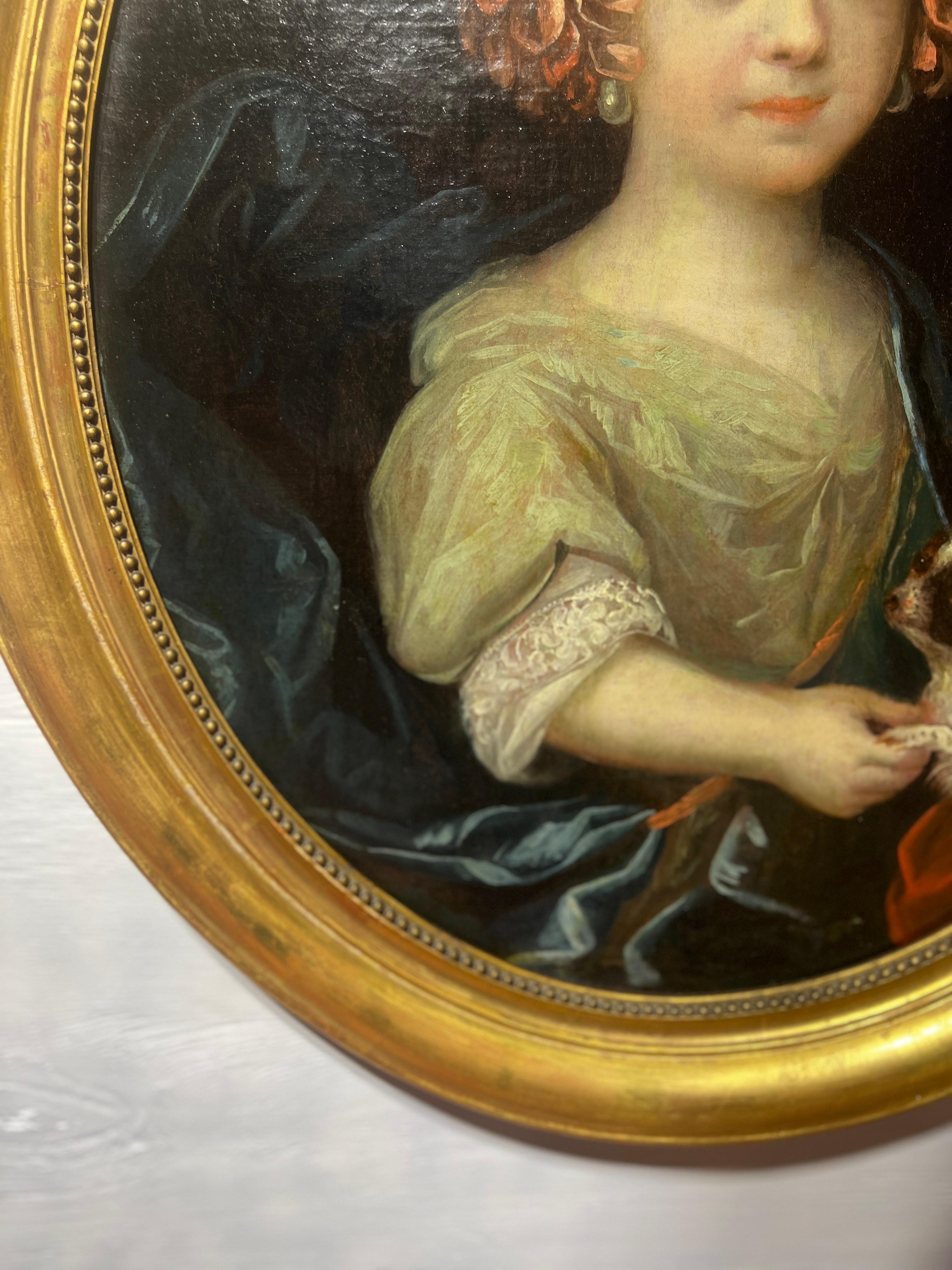 18th Century French Portrait of a Young Girl & Dog Attributed to Vigée Le Brun For Sale 6