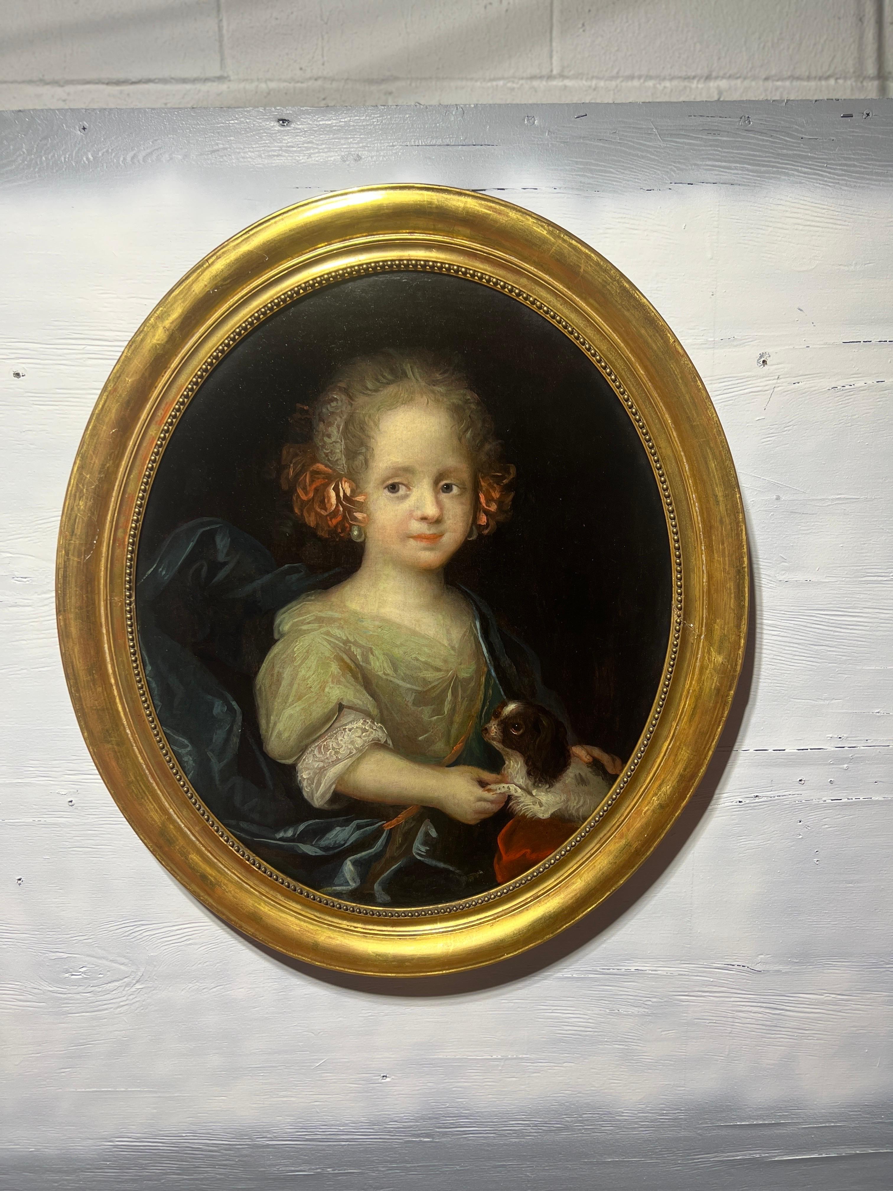 18th Century French Portrait of a Young Girl & Dog Attributed to Vigée Le Brun In Good Condition For Sale In Atlanta, GA