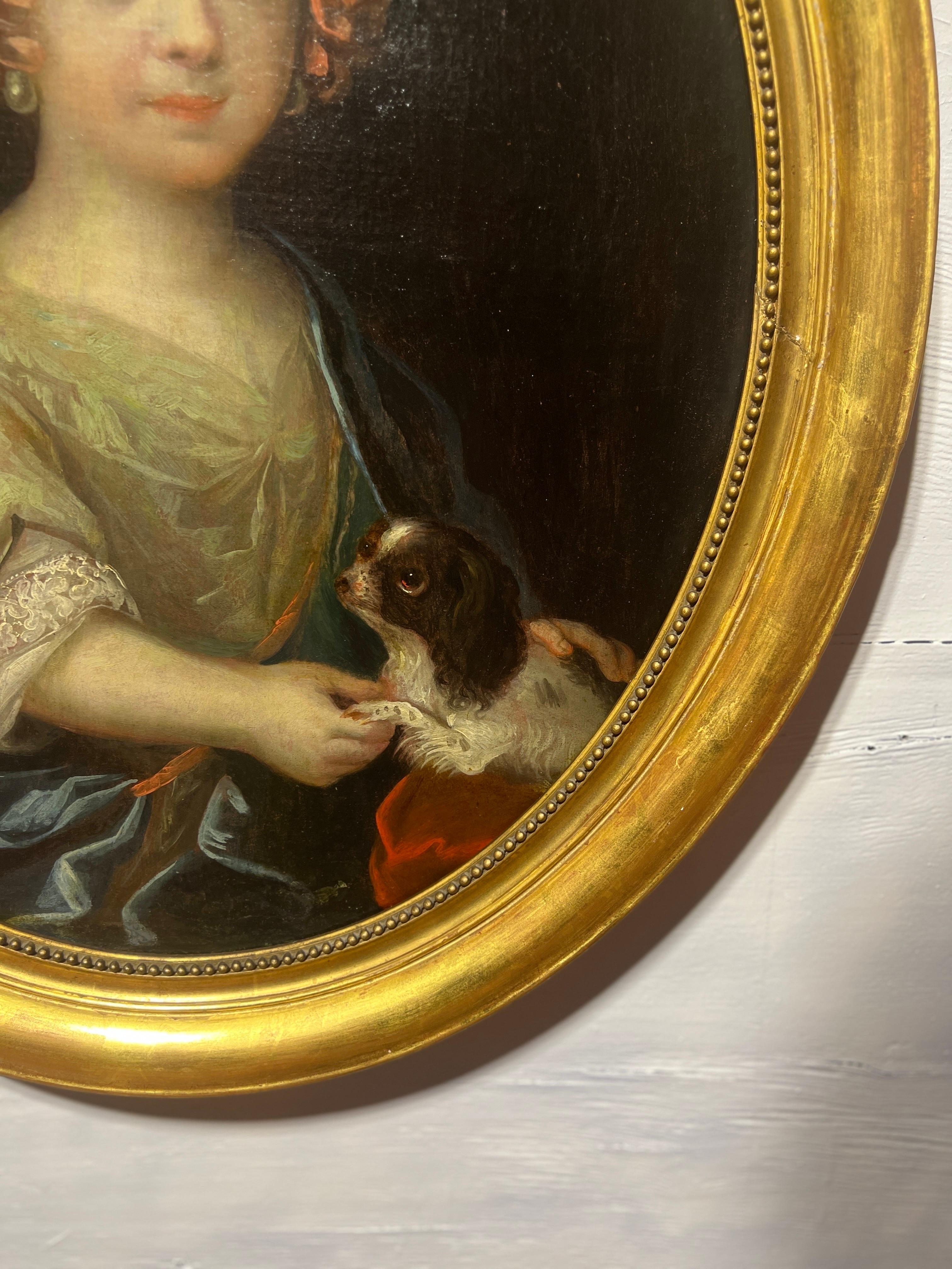 18th Century French Portrait of a Young Girl & Dog Attributed to Vigée Le Brun For Sale 1
