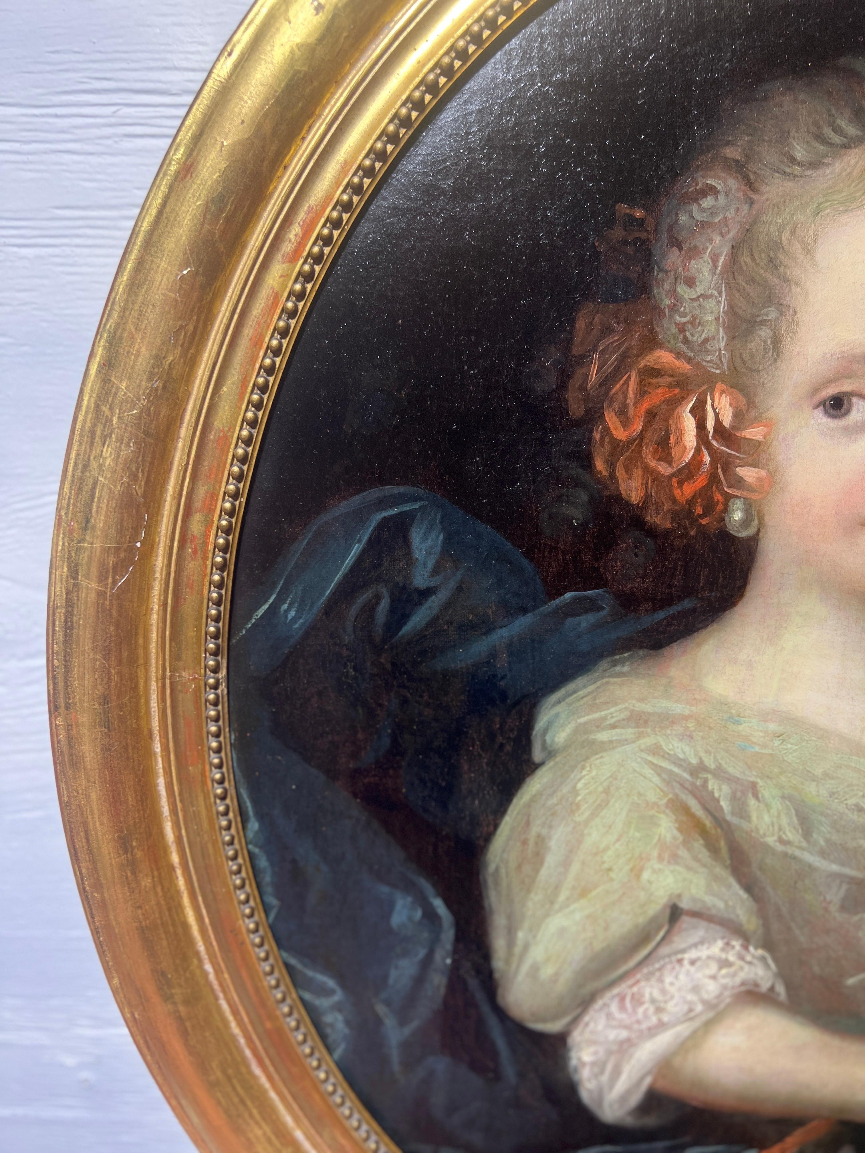 18th Century French Portrait of a Young Girl & Dog Attributed to Vigée Le Brun For Sale 3