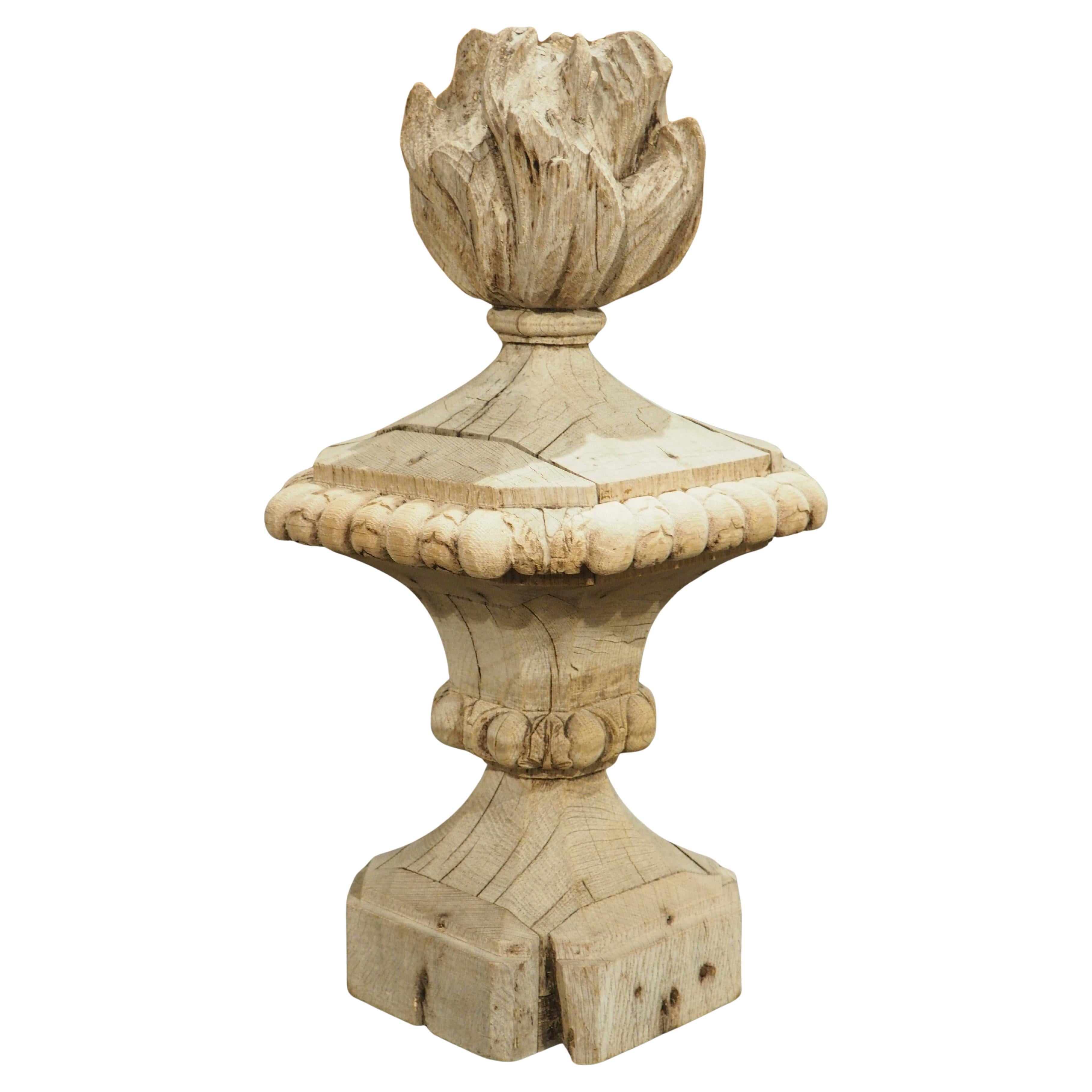 18th Century French Pot Feu Finial in Carved Oak