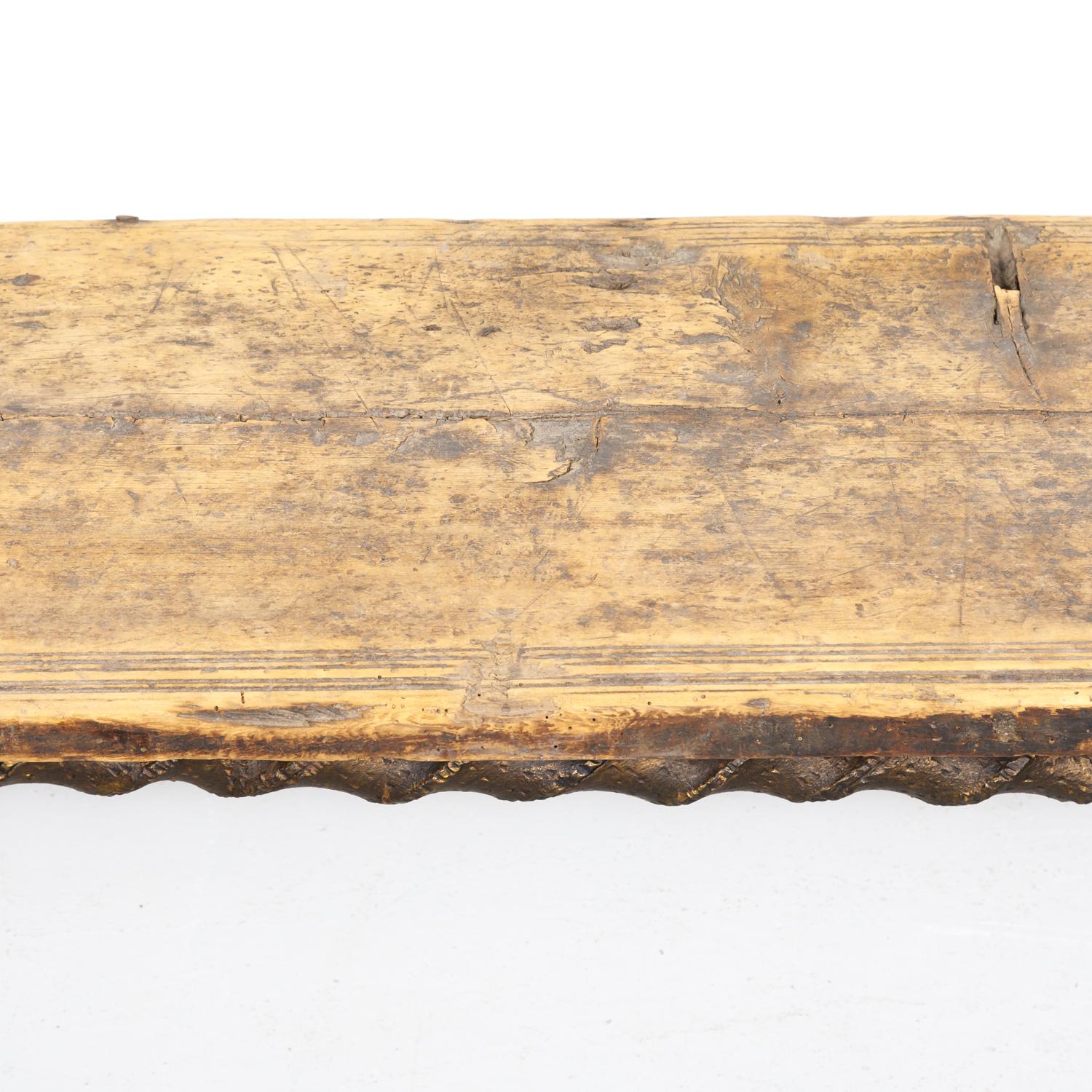 18th Century French Primitive Pine Bench with Iron Base 2