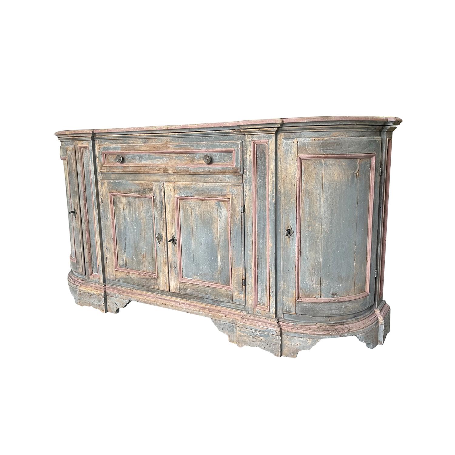Armario de madera de pino provenzal francés del siglo XVIII - Aparador Demi-Lune antiguo Tallado a mano en venta