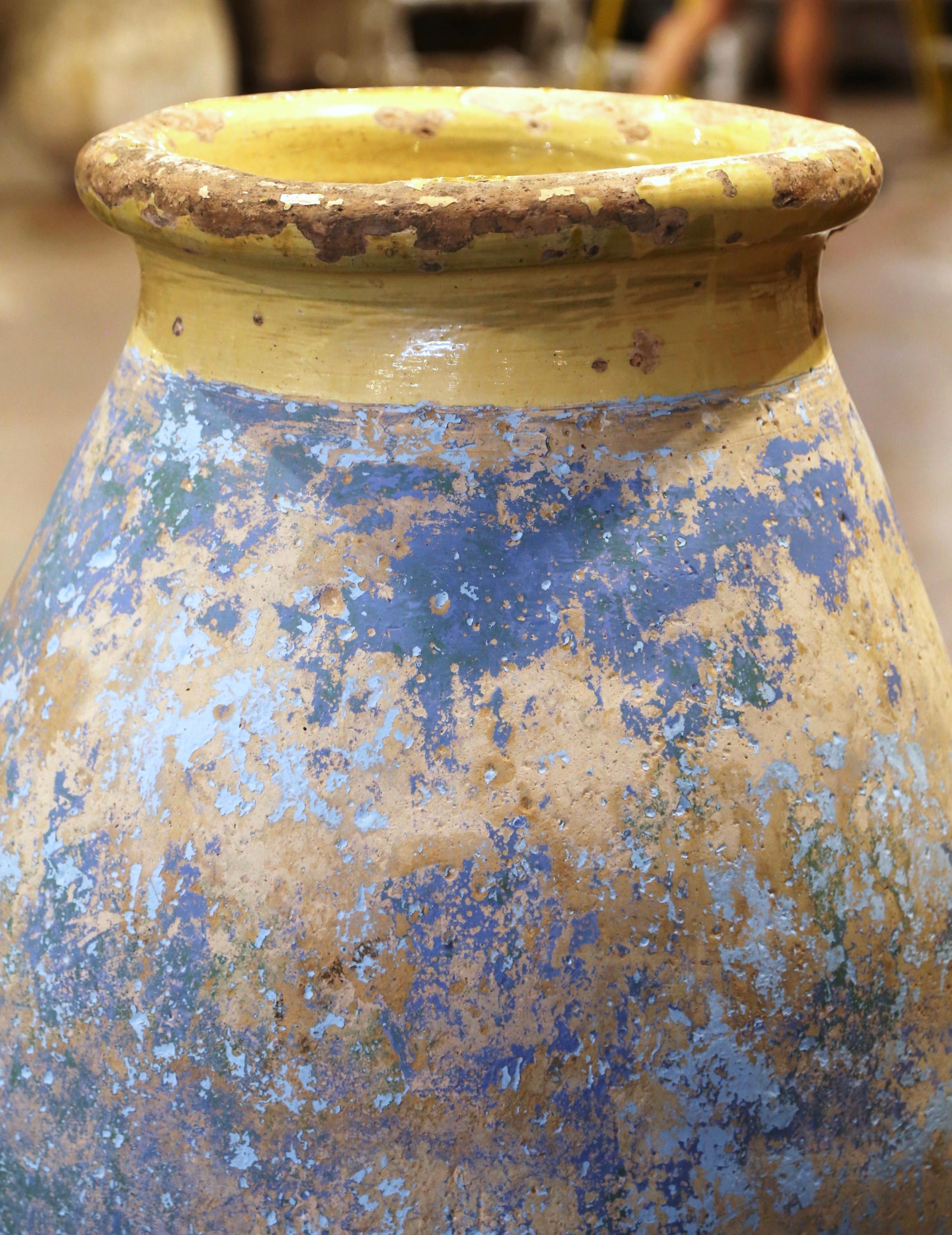 Hand-Carved 18th Century French Provencal Terracotta Olive Oil Jar from Biot  For Sale