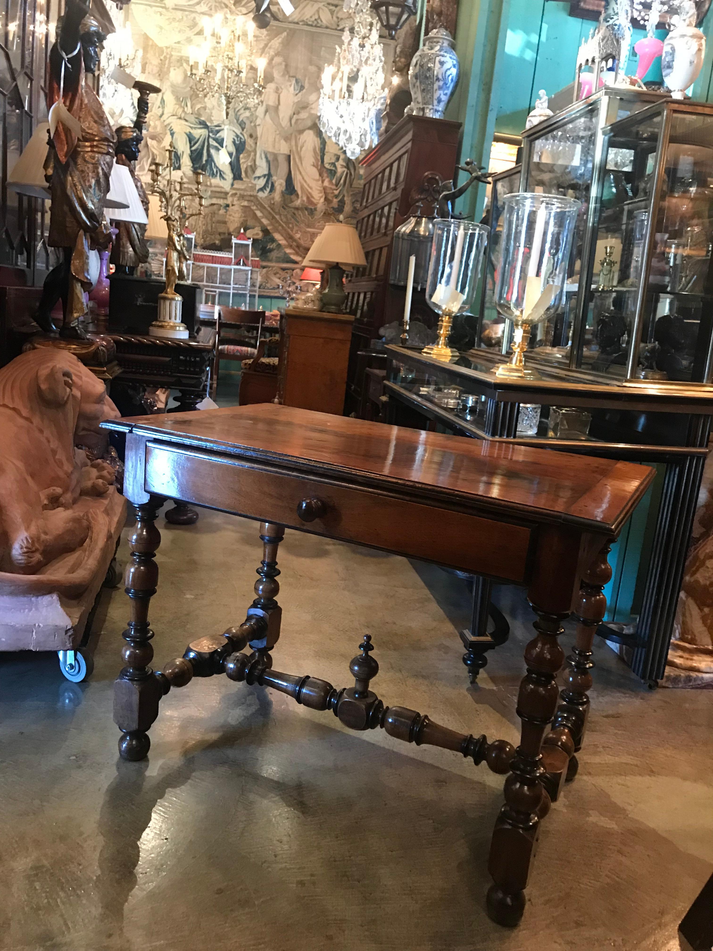 Antique French Hand Carved Wood Writing Desk / Center / Side Table Rustic Farm For Sale 9