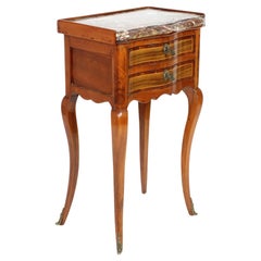 18th Century French/Provence Louis XV Walnut Marble Top Two-Drawers Side Table