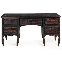 18th Century French Provincial Black Painted “Mazarin” Pedestal Desk