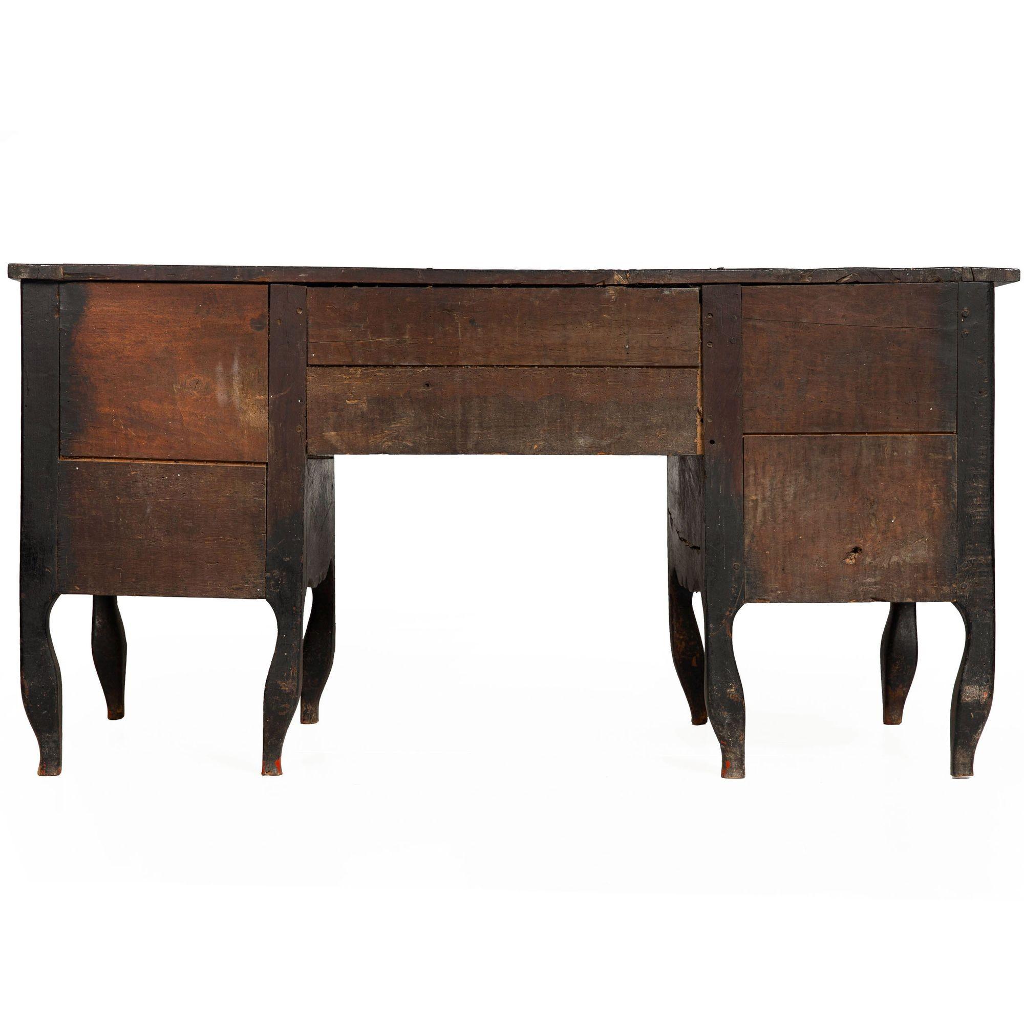 18th Century and Earlier 18th Century French Provincial Black Painted “Mazarin” Pedestal Desk For Sale