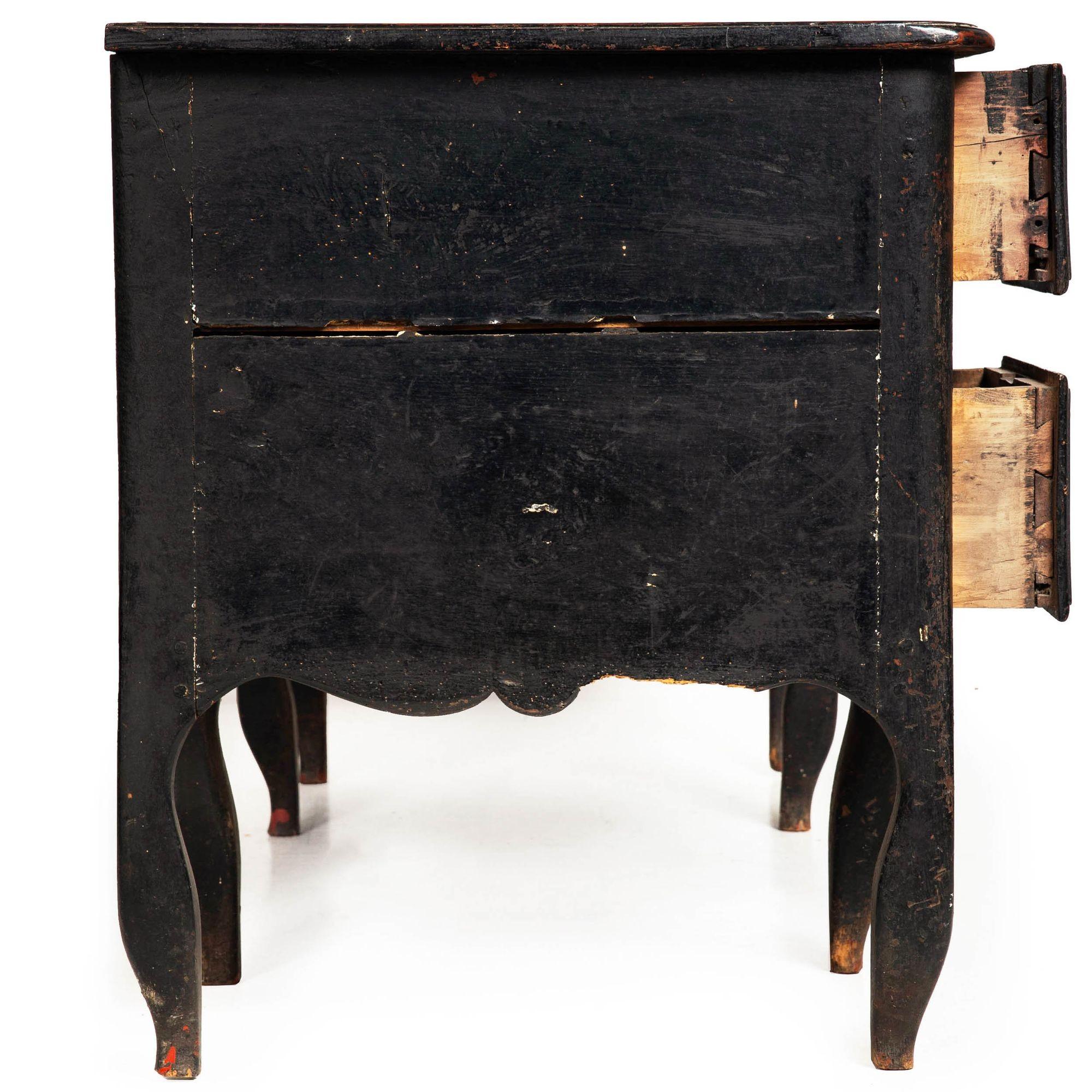 Wood 18th Century French Provincial Black Painted “Mazarin” Pedestal Desk For Sale