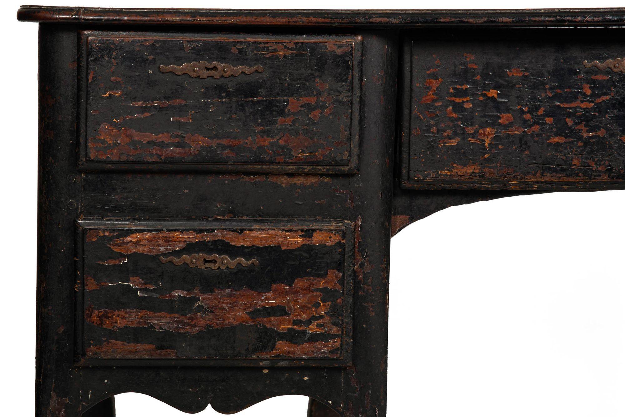 18th Century French Provincial Black Painted “Mazarin” Pedestal Desk For Sale 3