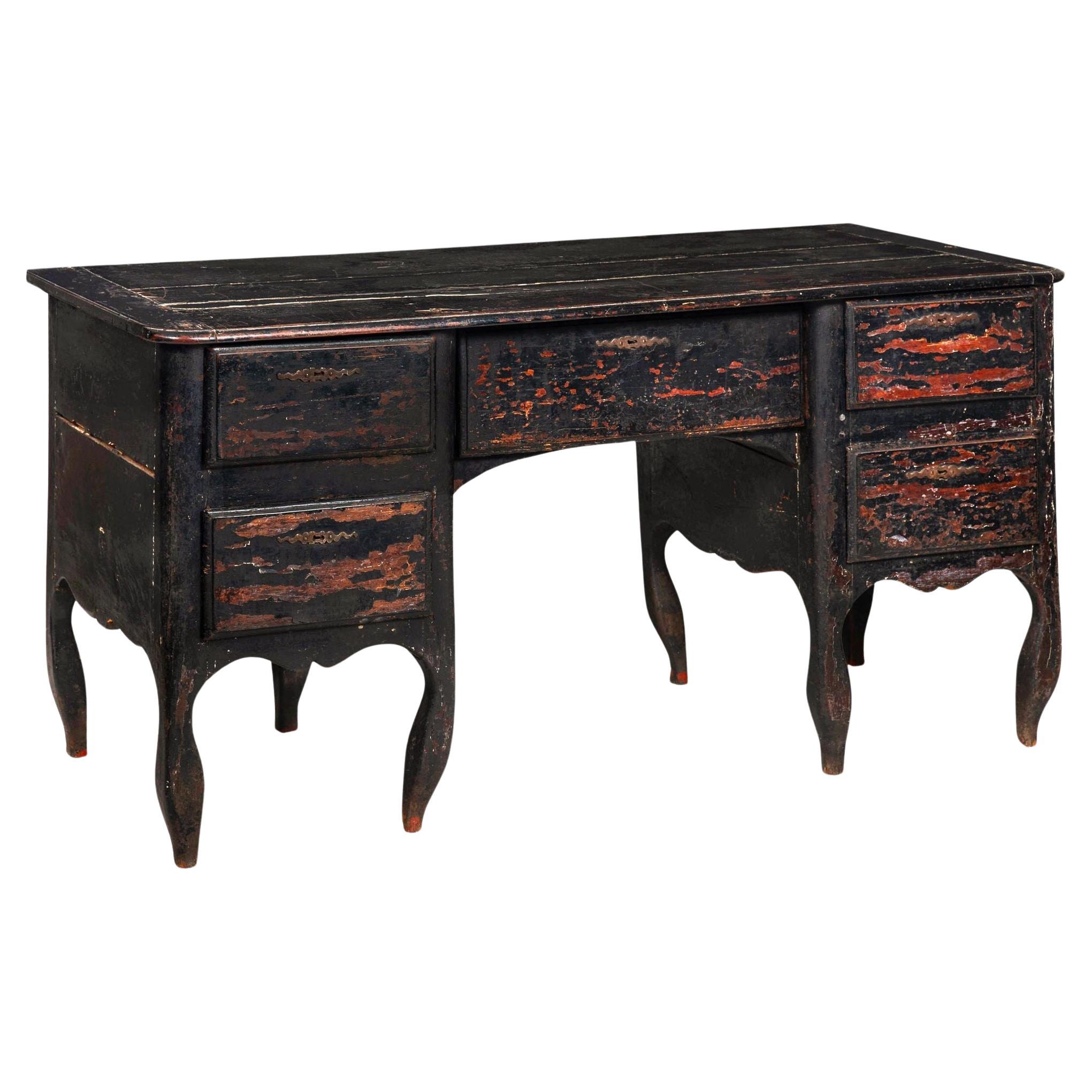 18th Century French Provincial Black Painted “Mazarin” Pedestal Desk For Sale