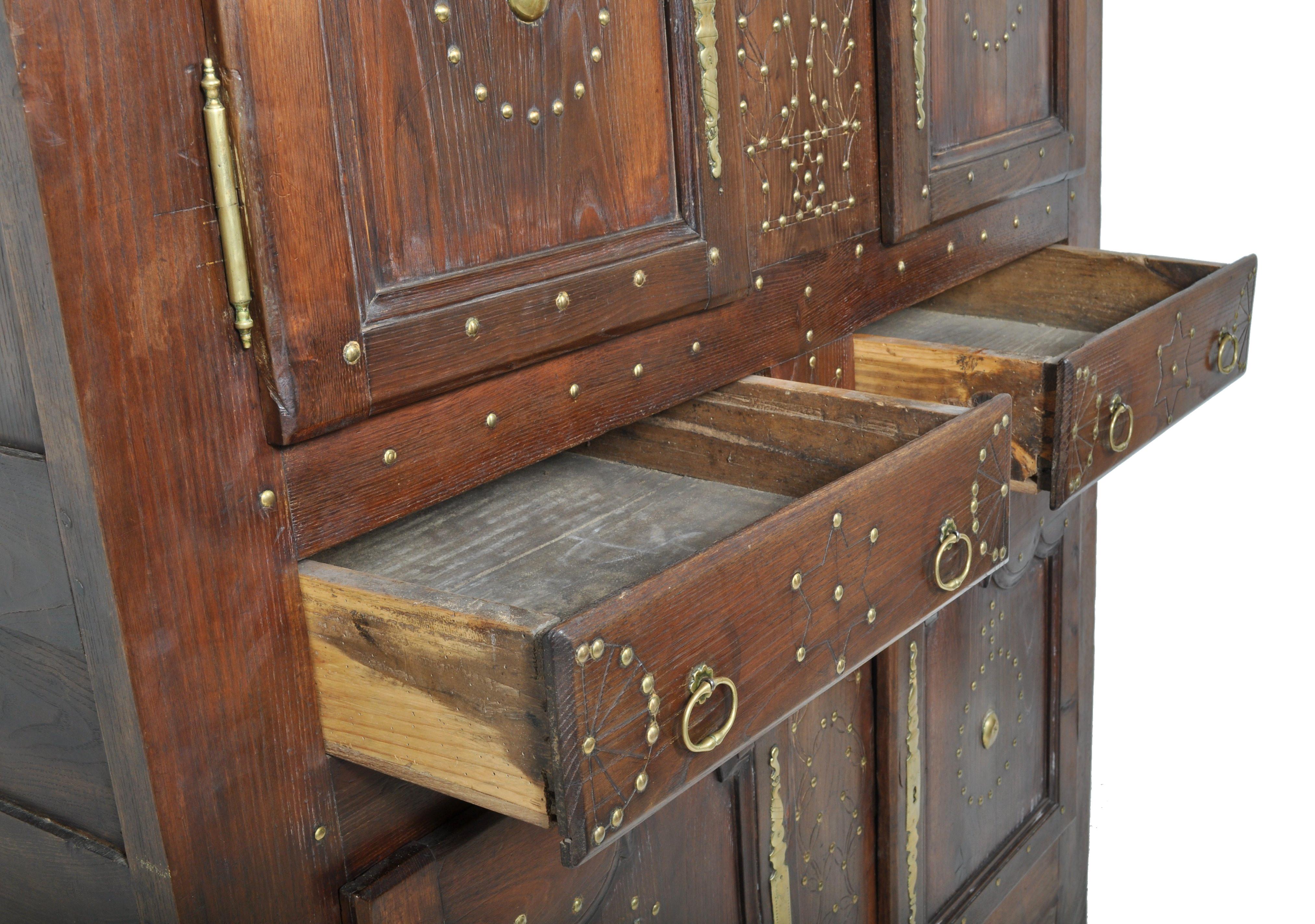 18th Century French Provincial Chestnut Brass Studwork Cabinet Cupboard Ca. 1720 For Sale 2
