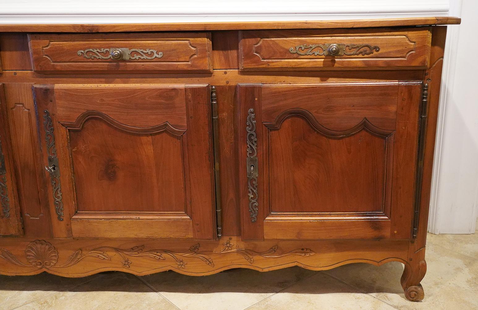 18th Century French Provincial Extra Long Carved Cherry Wood Buffet or Enfilade 1