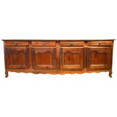 Antique 18th Century French Provincial Extra Long Carved Cherry Wood Buffet or Enfilade