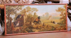 18th Century French Provincial Farmyard Painting with Roosters and Hens