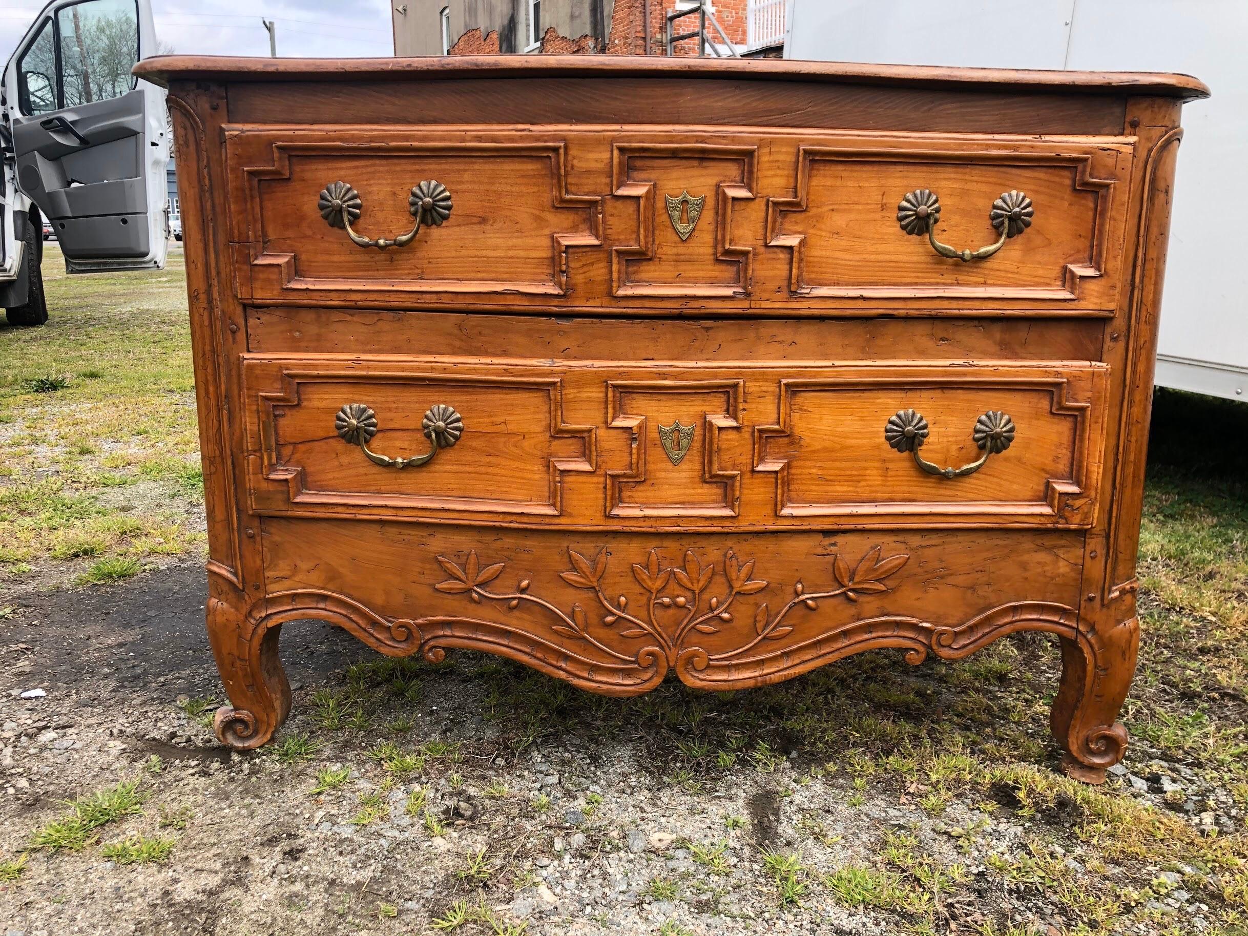 18th Century and Earlier 18th Century French Provincial Fruitwood 2-Drawer Commode For Sale